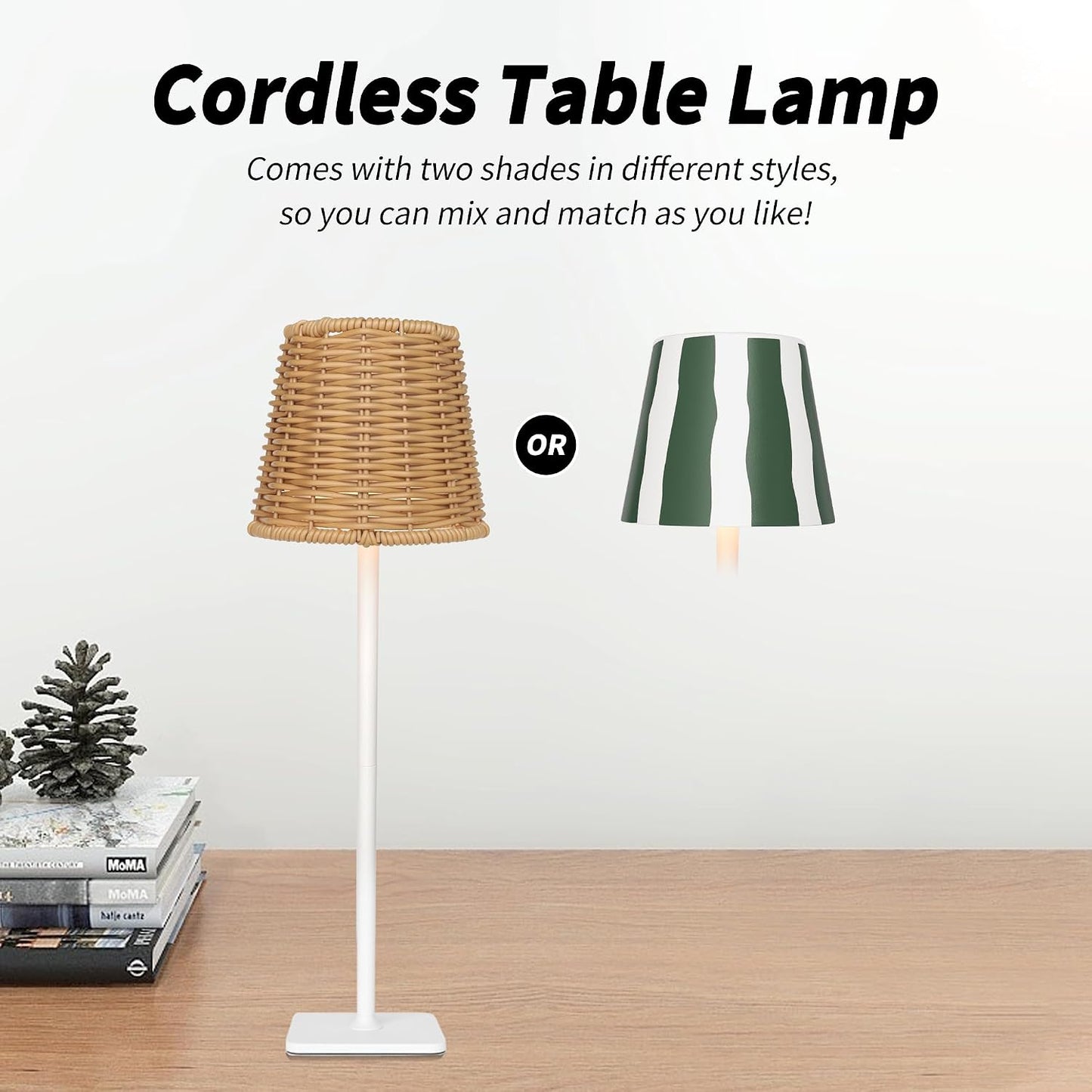 Mr. White Outdoor Waterproof Cordless Wireless Rechargeable Portable Top Touch Battery Operated Powered LED Table Lamp