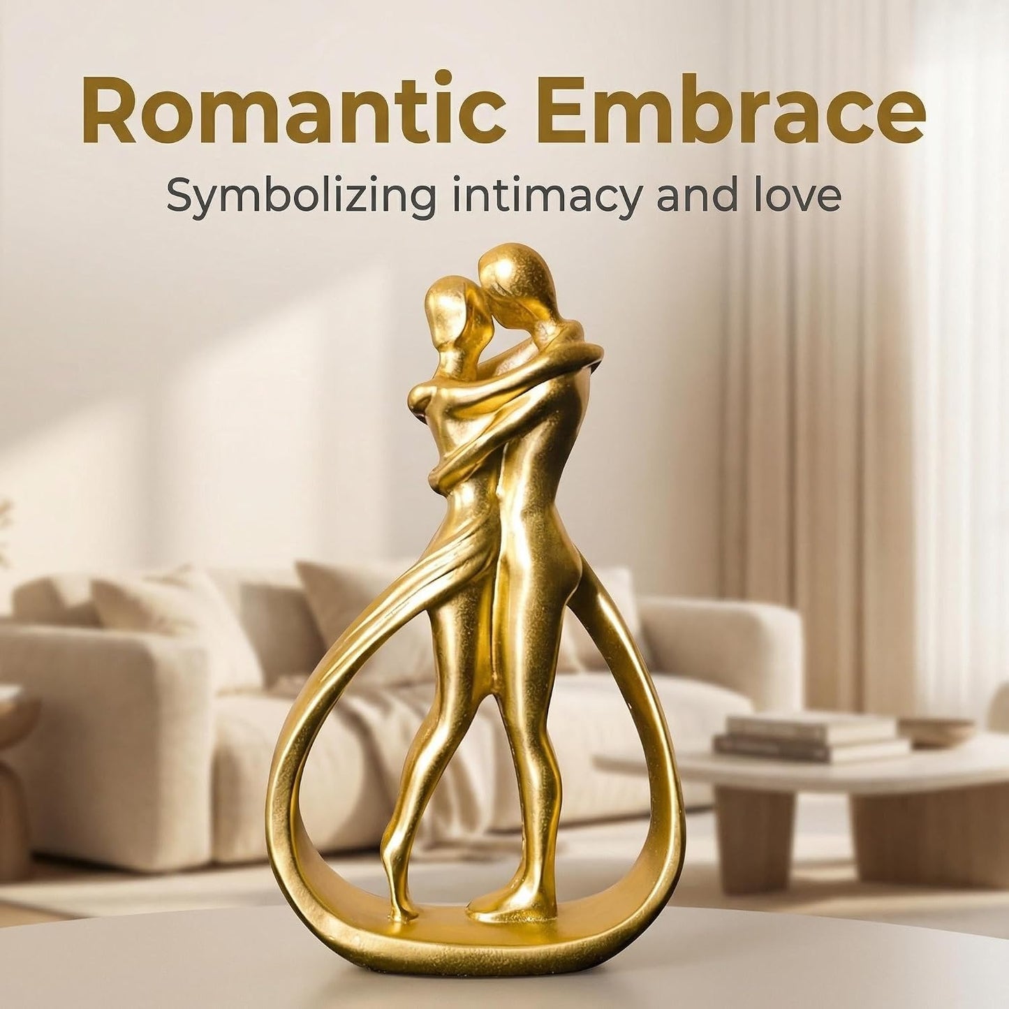 Nordic Love Couple Statue Valentine's Day Resin Golden Love / Golden Lovers Embrace / 5.2 Inch