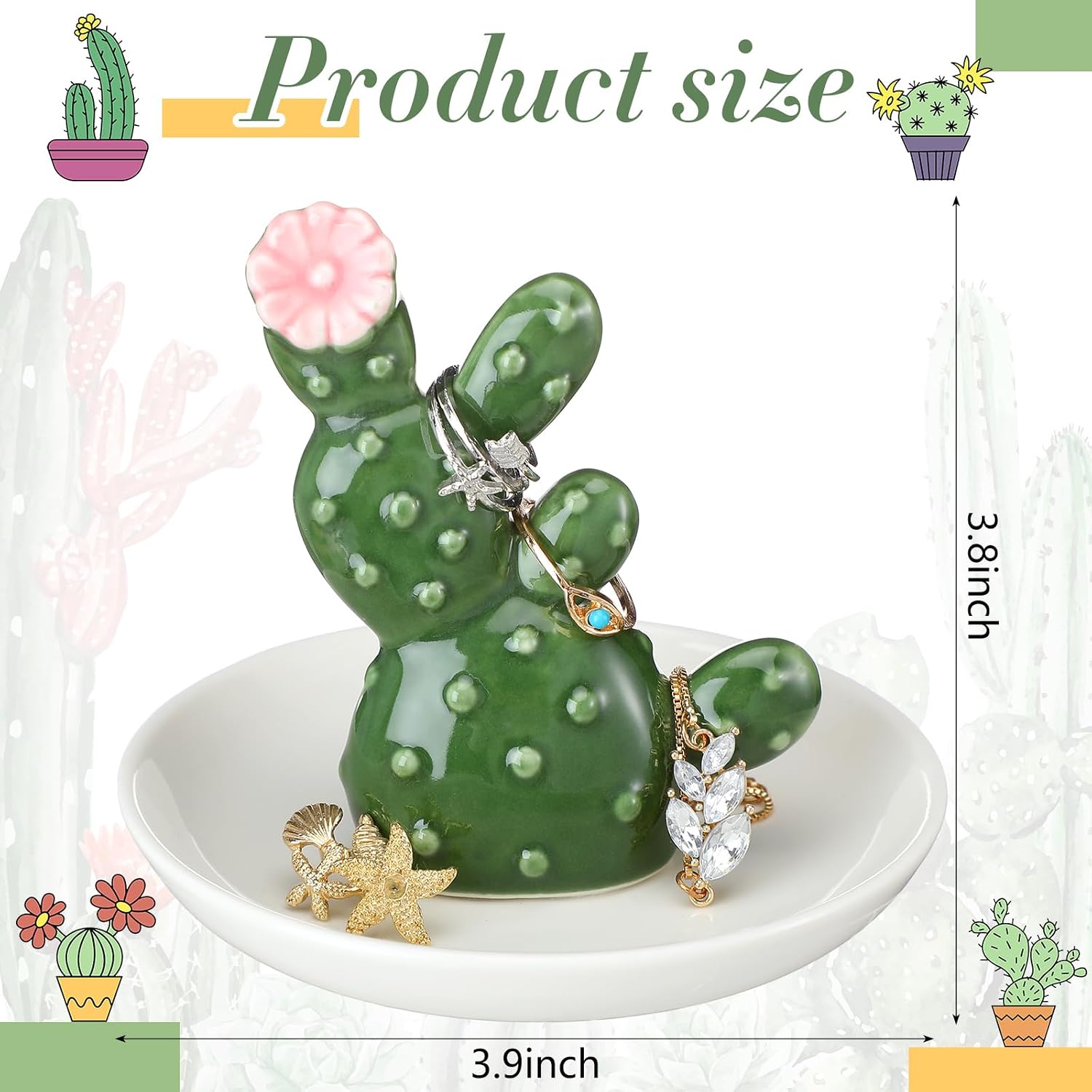 Cactus Ring Holder Ceramic Dish for Women Jewelry Tray Ring Dish Tropical Decor Trinket Rack Western