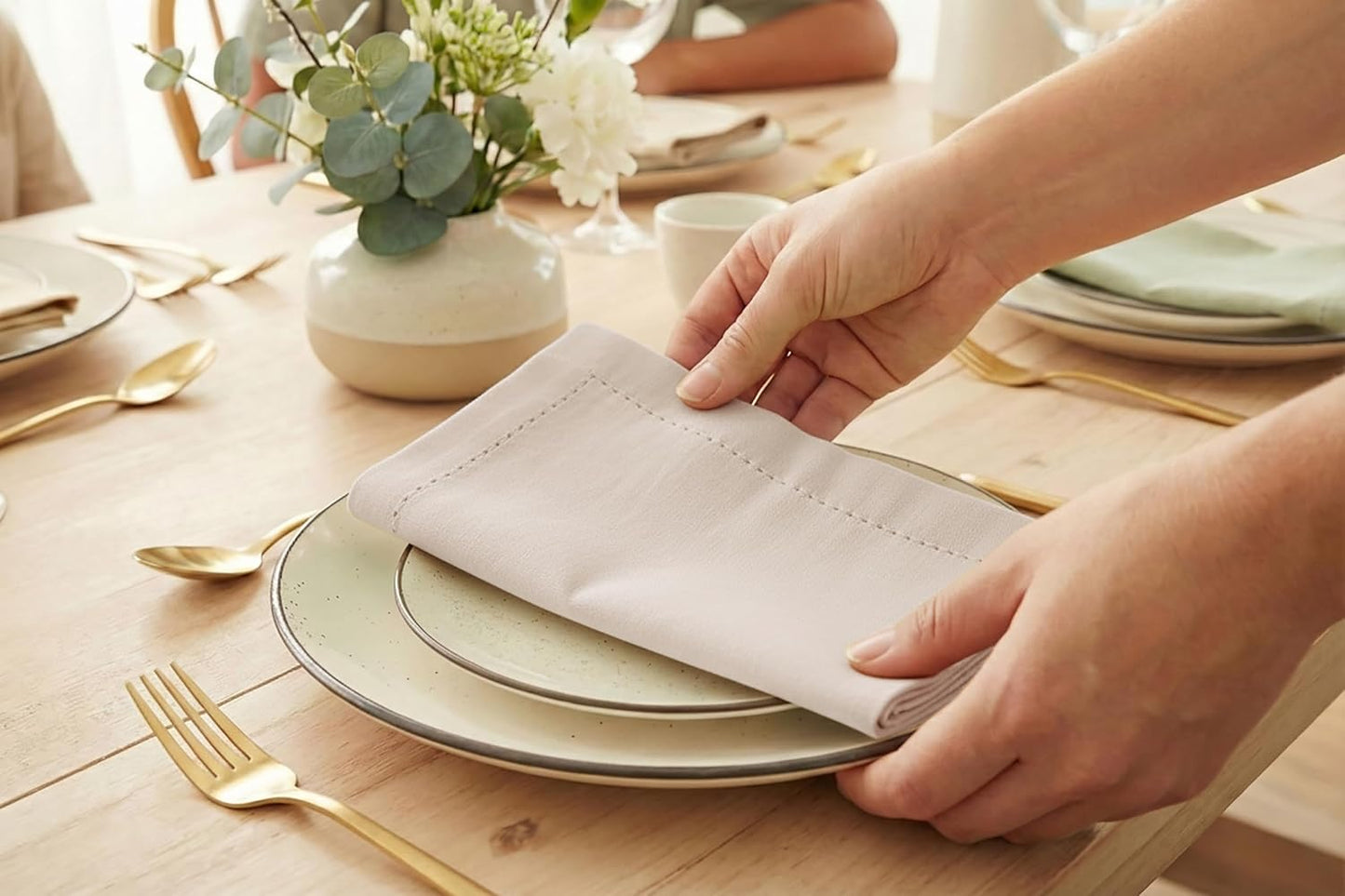Set of 12 Hemstitch Cloth Dinner Napkins 100% Cotton - Soft Durable Washable - Ideal for Wedding Spring Easter Summer