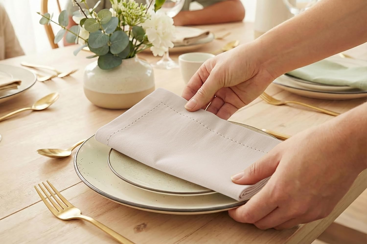 Set of 12 Hemstitch Cloth Dinner Napkins 100% Cotton - Soft Durable Washable - Ideal for Wedding Spring Easter Summer