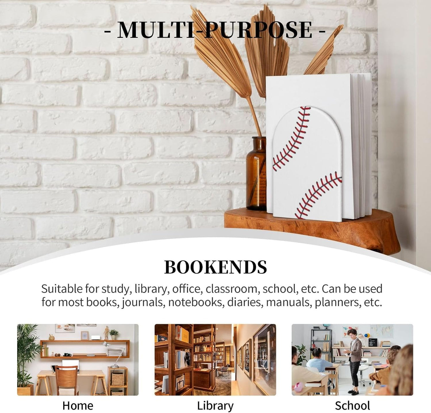 Baseball Wood Bookends Stands Decorative Non-Slip Book Organizers / Sbl-001