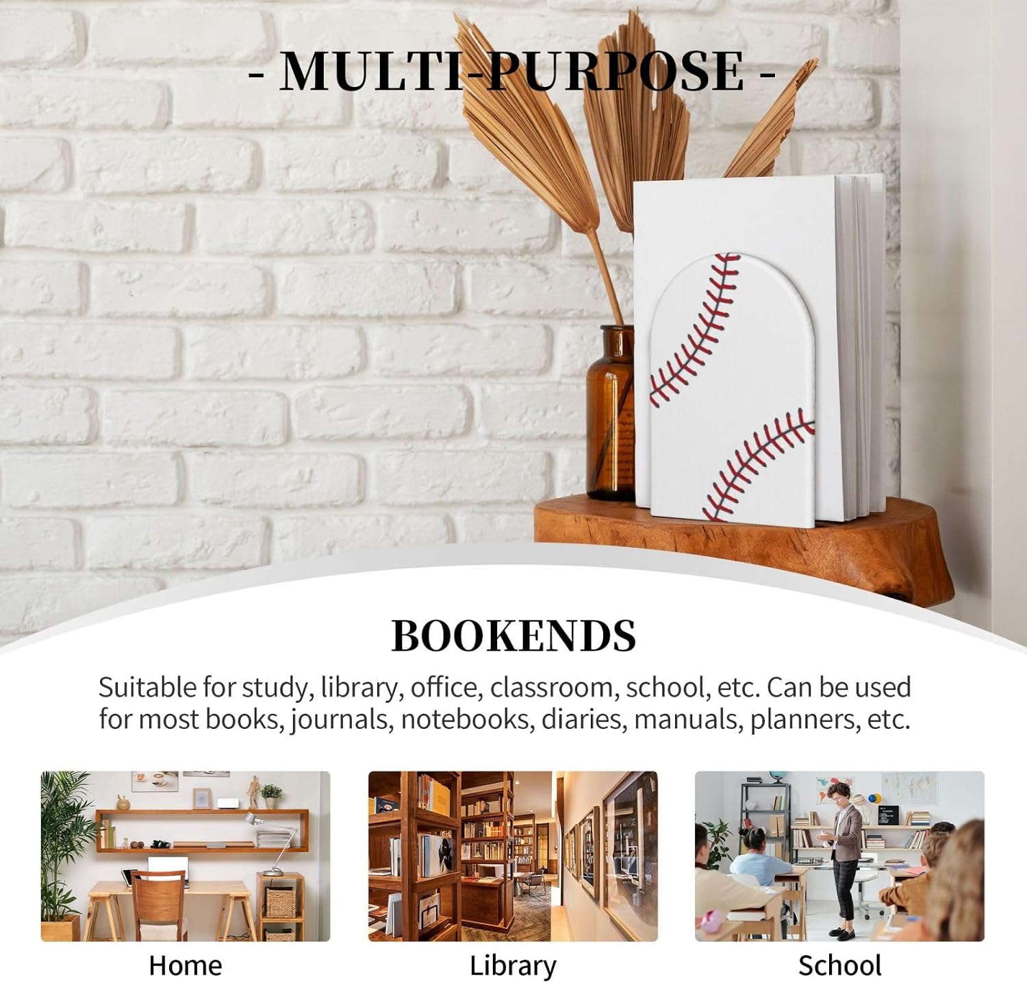 Baseball Wood Bookends Stands Decorative Non-Slip Book Organizers / Sbl-001