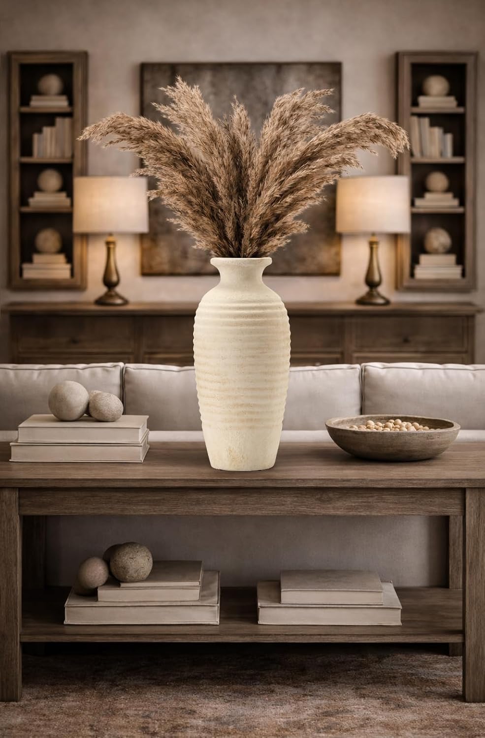Ceramic Natural Rustic Vase / Off-white / 14.4 / 14.4 Inch