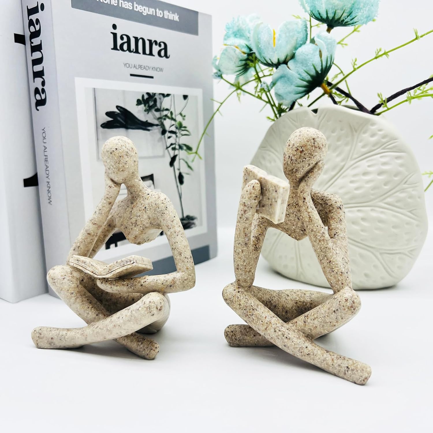 Home Decor Sandstone Reading Thinker Statue Modern Figurines Abstract Aesthetic Sculpture / Set of 2