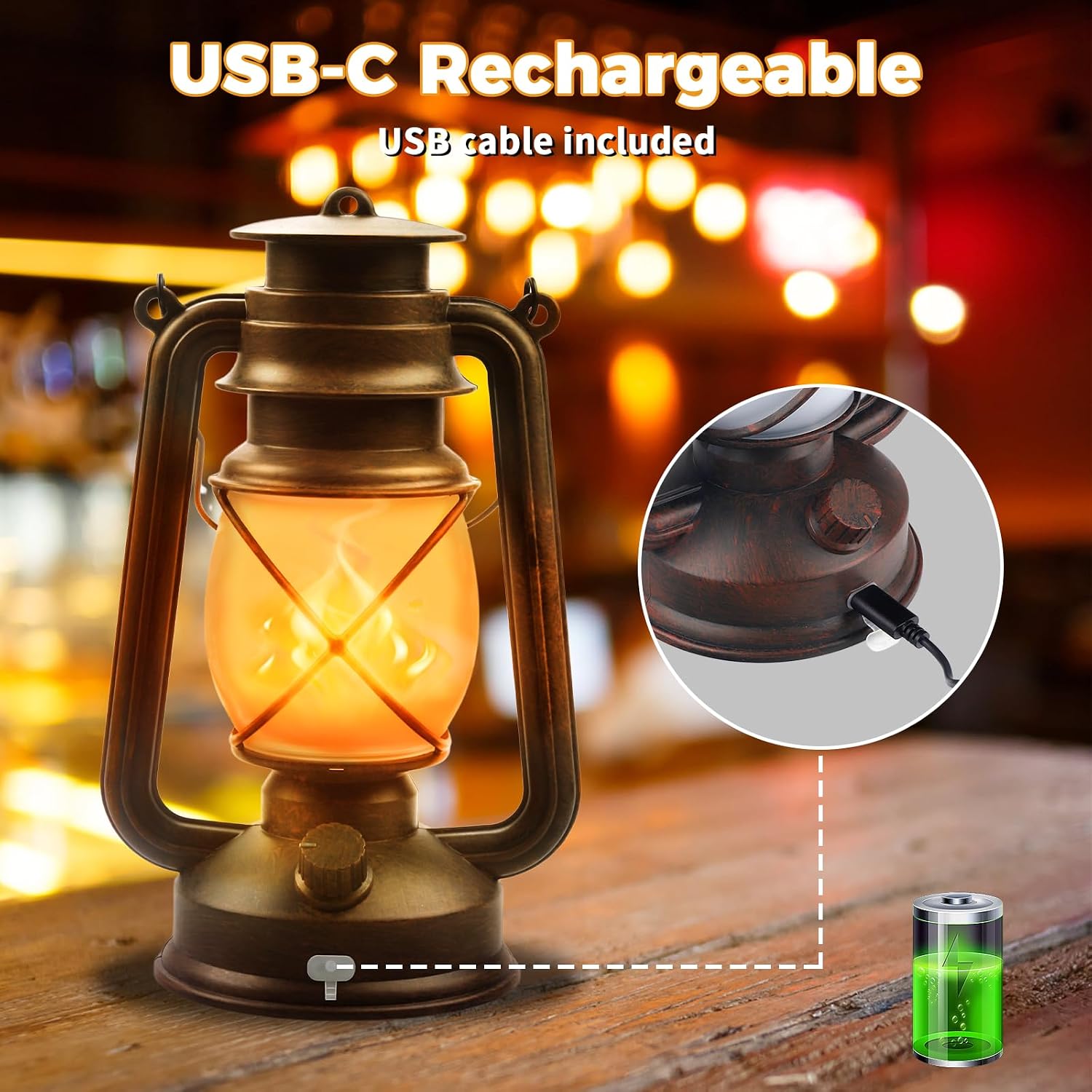 2 Pack Bronze Vintage 4 Modes Rechargeable Lanterns with Remote Control | Waterproof Hanging LED Lights with Flickering