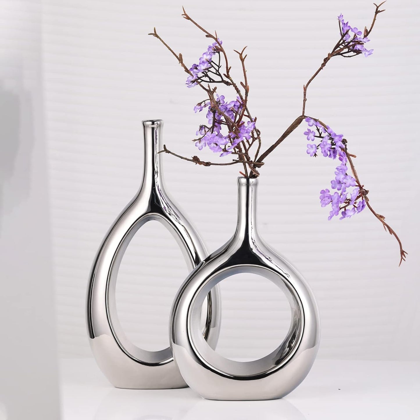 Vase Ceramic Silver Vases Home Decor / Glossy Silver