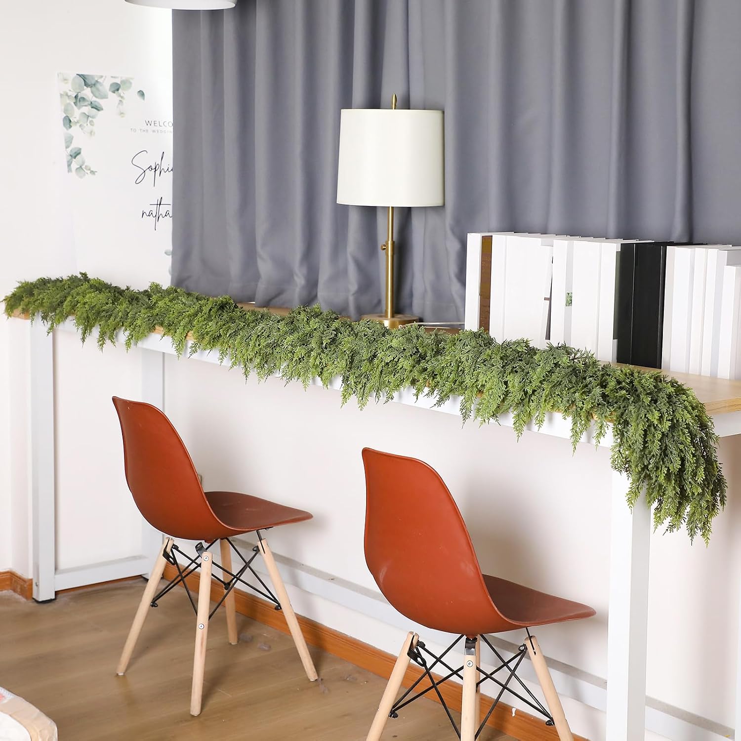 1 Pcs 15ft Christmas Artificial Cedar Garland Realistic Soft and Thickness Green Full Faux Cedar Pine Garland for