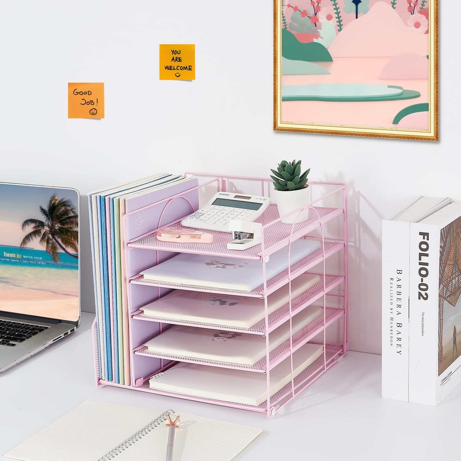 LEKETREE Desk Organizers and Accessories, 5-Tier Paper Letter Tray Organizer with File Holder, Desktop Organizer for