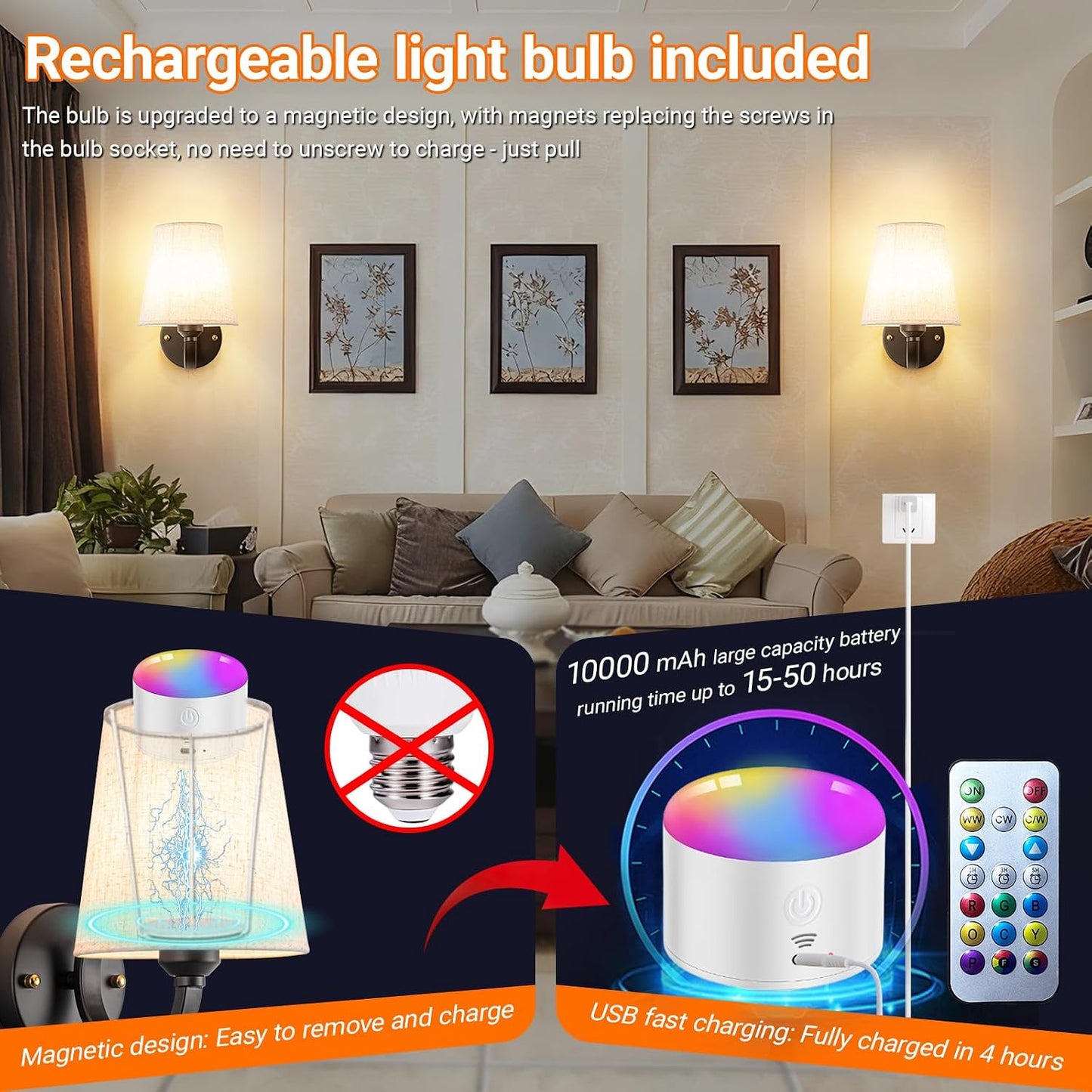 YHCDLAMP Peel and Stick Wall Sconces, No Drilling Stick On Wall Sconce, Wireless Battery Operated Wall Lights, Adhesive