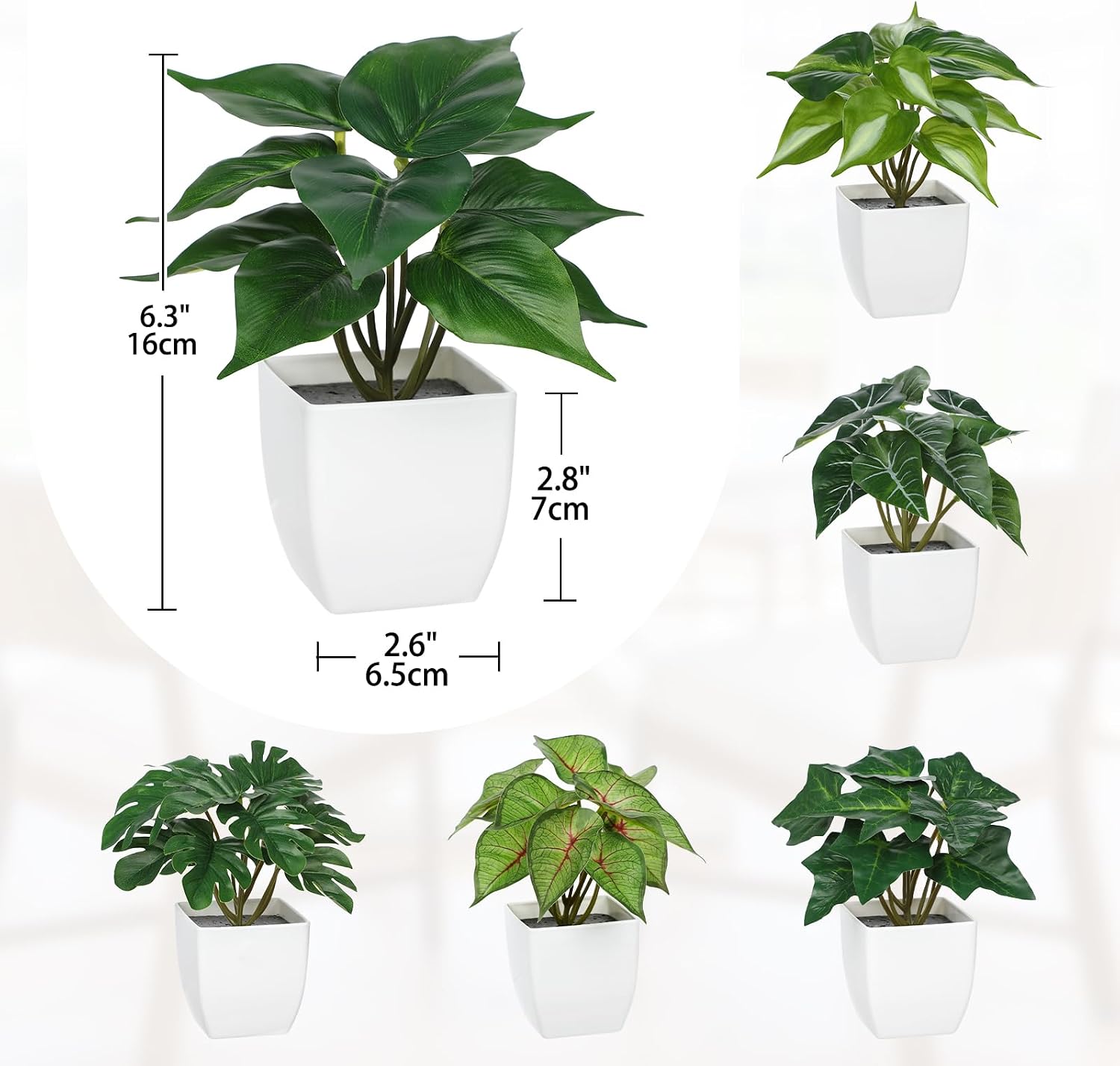 Fake Plants Potted Artificial Plants / Type#3 / White / Set of 6