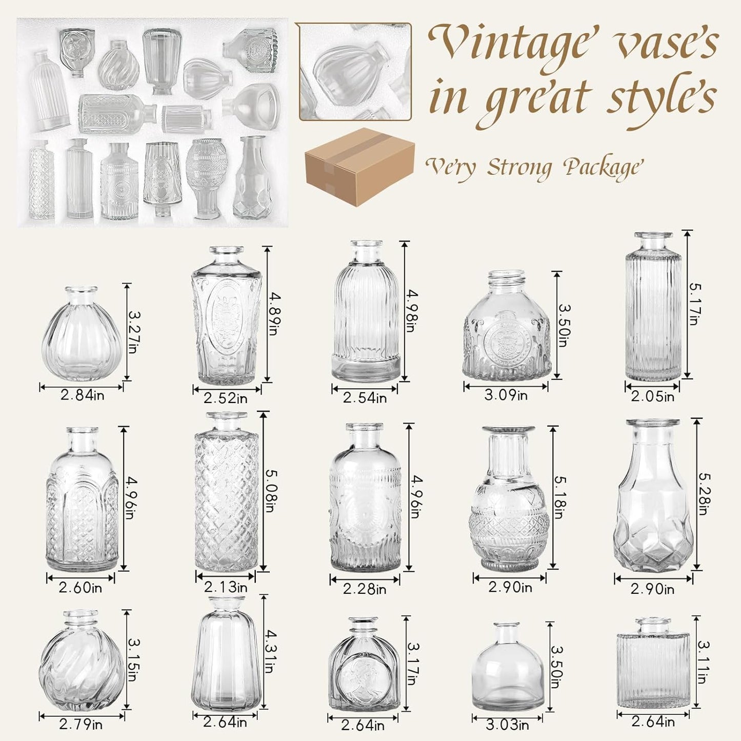 Glass Bud Vase for Centerpieces Wedding / Clear / Set of 15