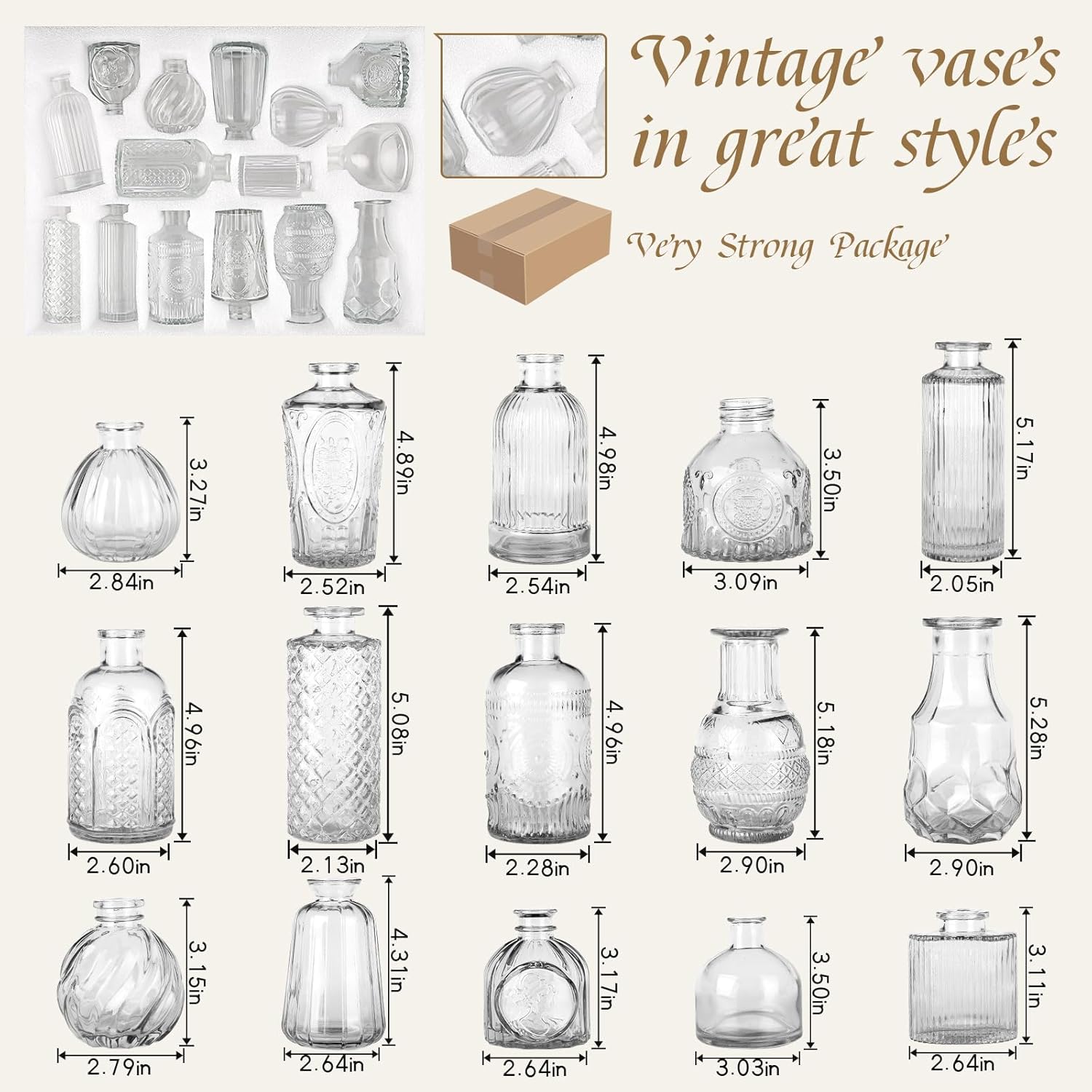 Glass Bud Vase for Centerpieces Wedding / Clear / Set of 15