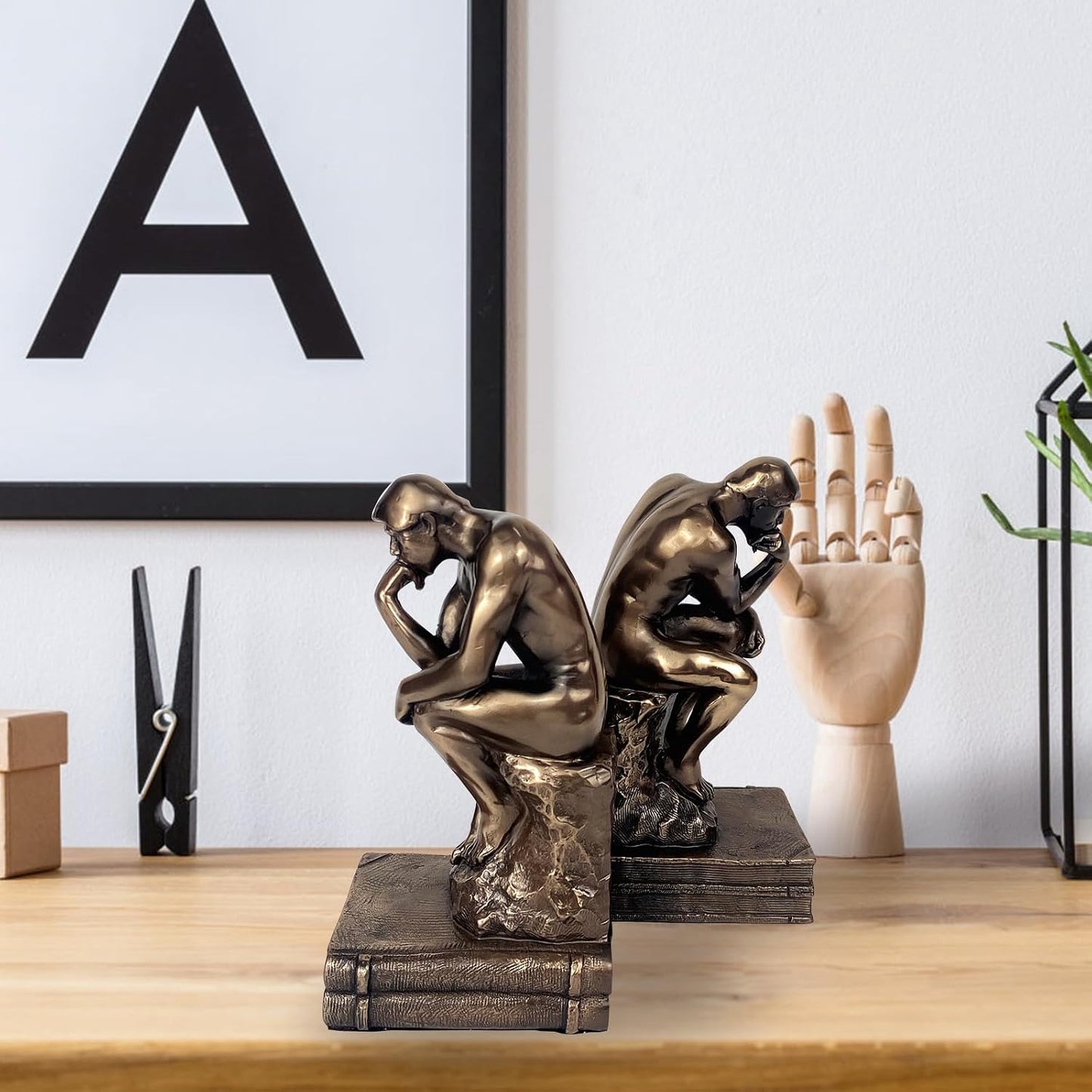 Cool Bookends Decorative Unique Book Ends Book Stopper The Thinker Statue / Gold / Set of 2
