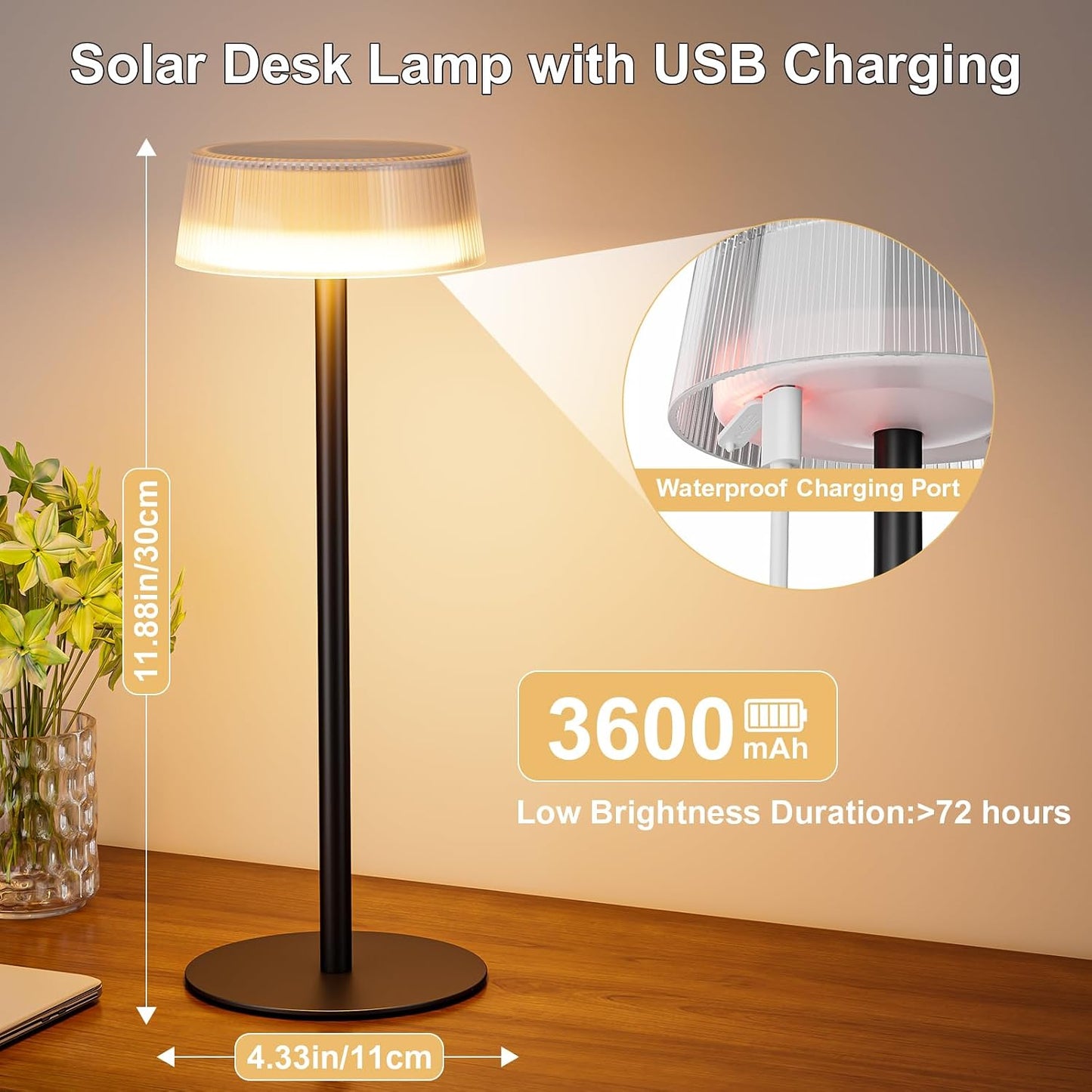 Solar Table Lamps Outdoor 2 Pack, Patio Solar Table Lights IP65 Waterproof | Cordless Rechargeable Battery Operated LED