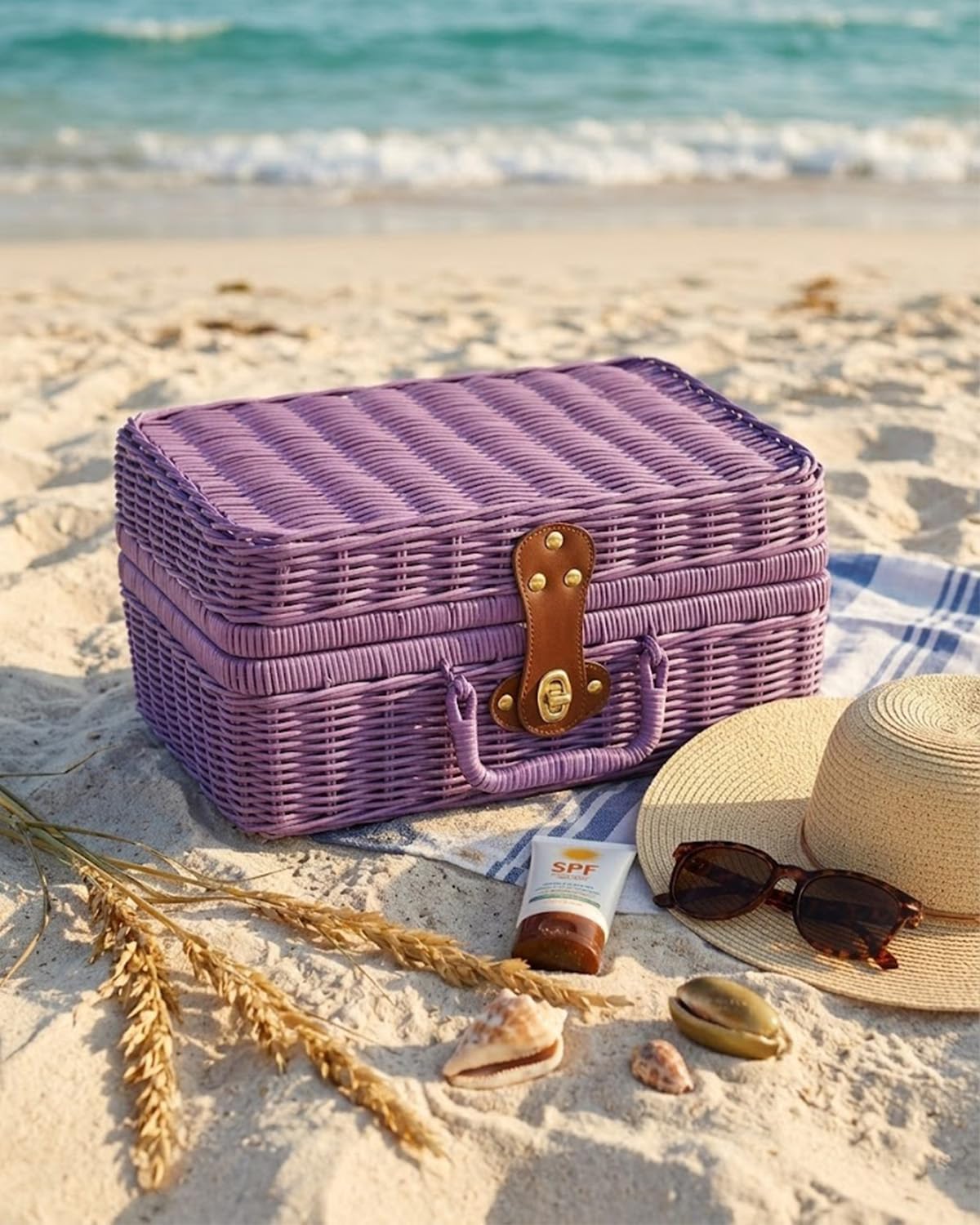 Imitation Wicker Picnic Basket / Purple