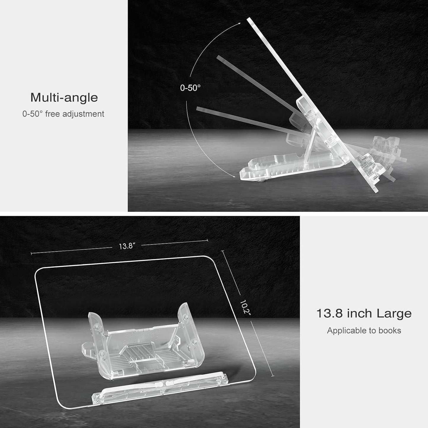 Acrylic Book Stand, Angle Adjustable Book Display Stand,Foldable Cookbook Stand, Lightweight Book Holder for Magazines