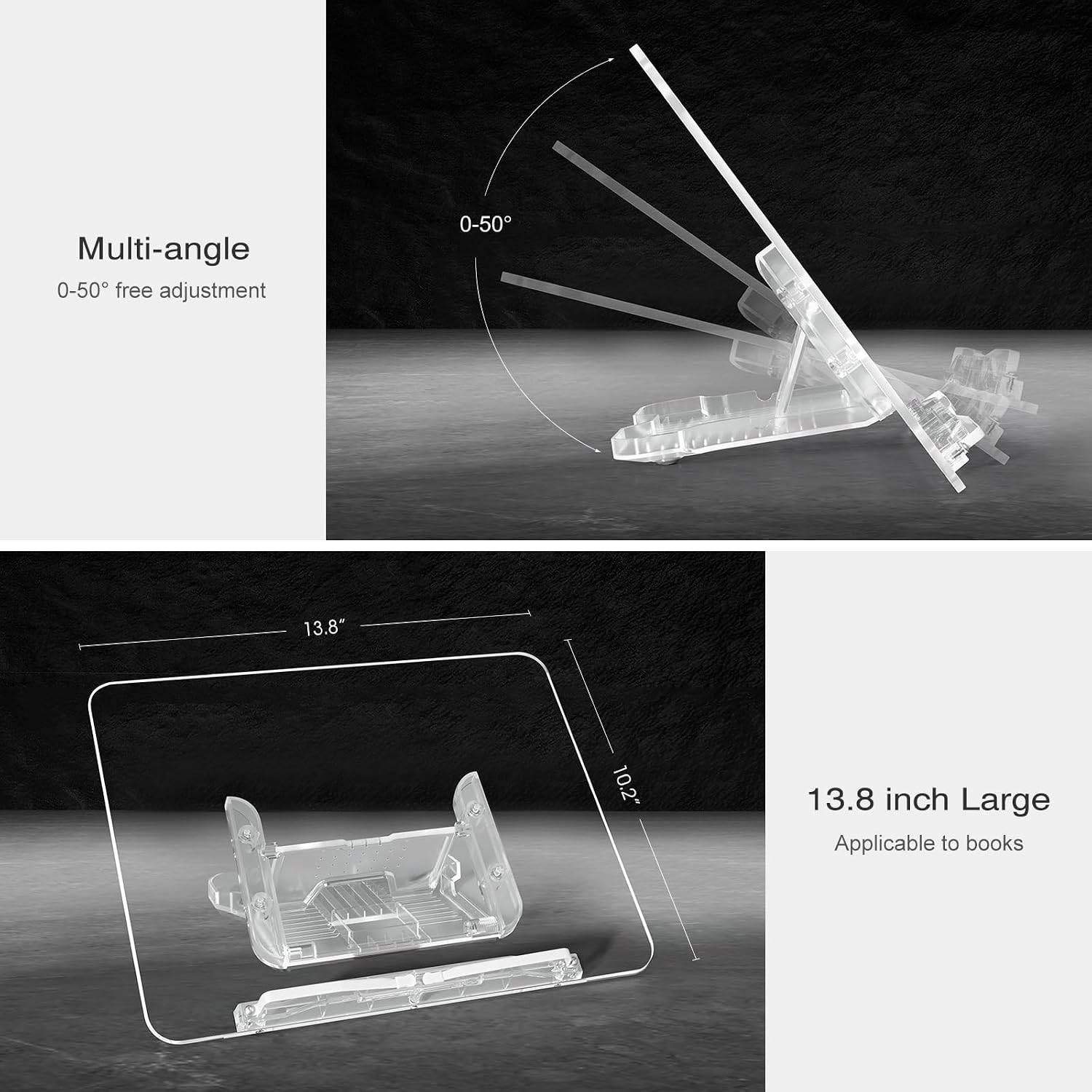 Acrylic Book Stand, Angle Adjustable Book Display Stand,Foldable Cookbook Stand, Lightweight Book Holder for Magazines