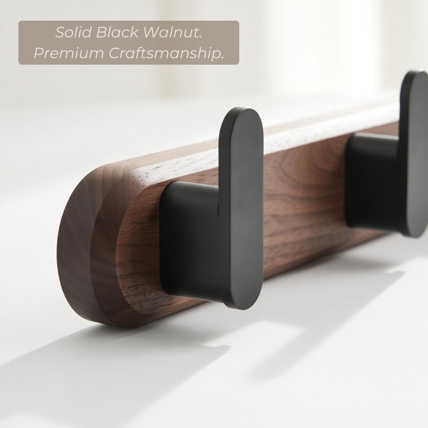 Jugen Coat Rack Wall Mount – Solid Black Walnut with 5 Heavy Duty Matte Black Hooks, Wooden Wall Coat Rack for