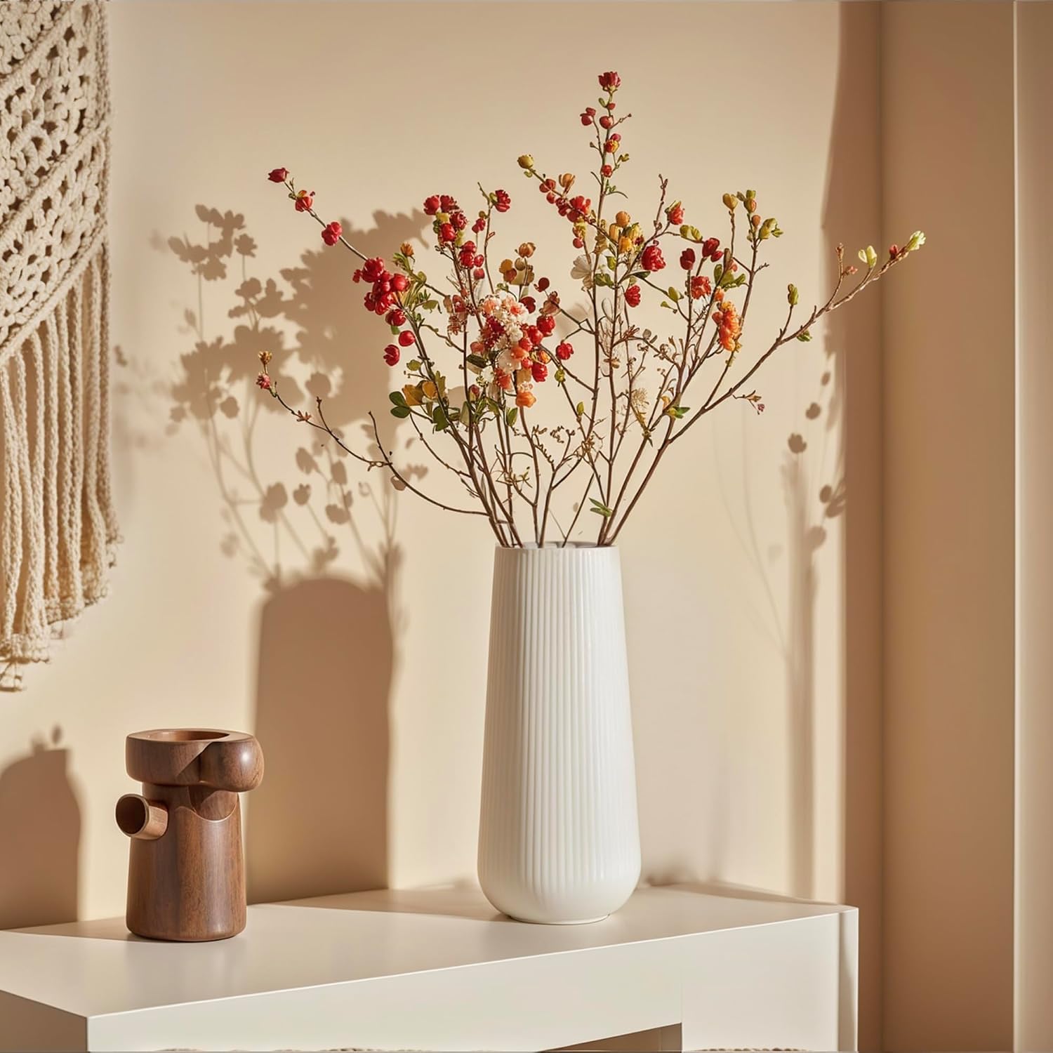 Modern Ceramic Vase / Stripes / White