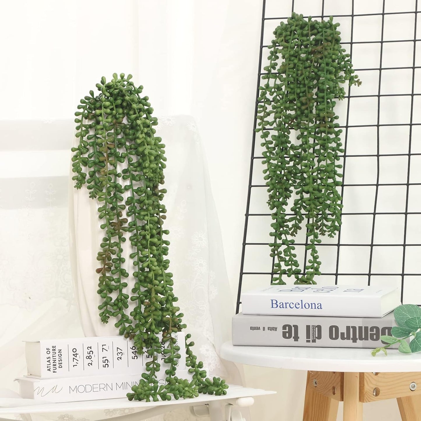 Artificial Succulents Hanging Greenery Plants Fake String of Pearls / Set of 8
