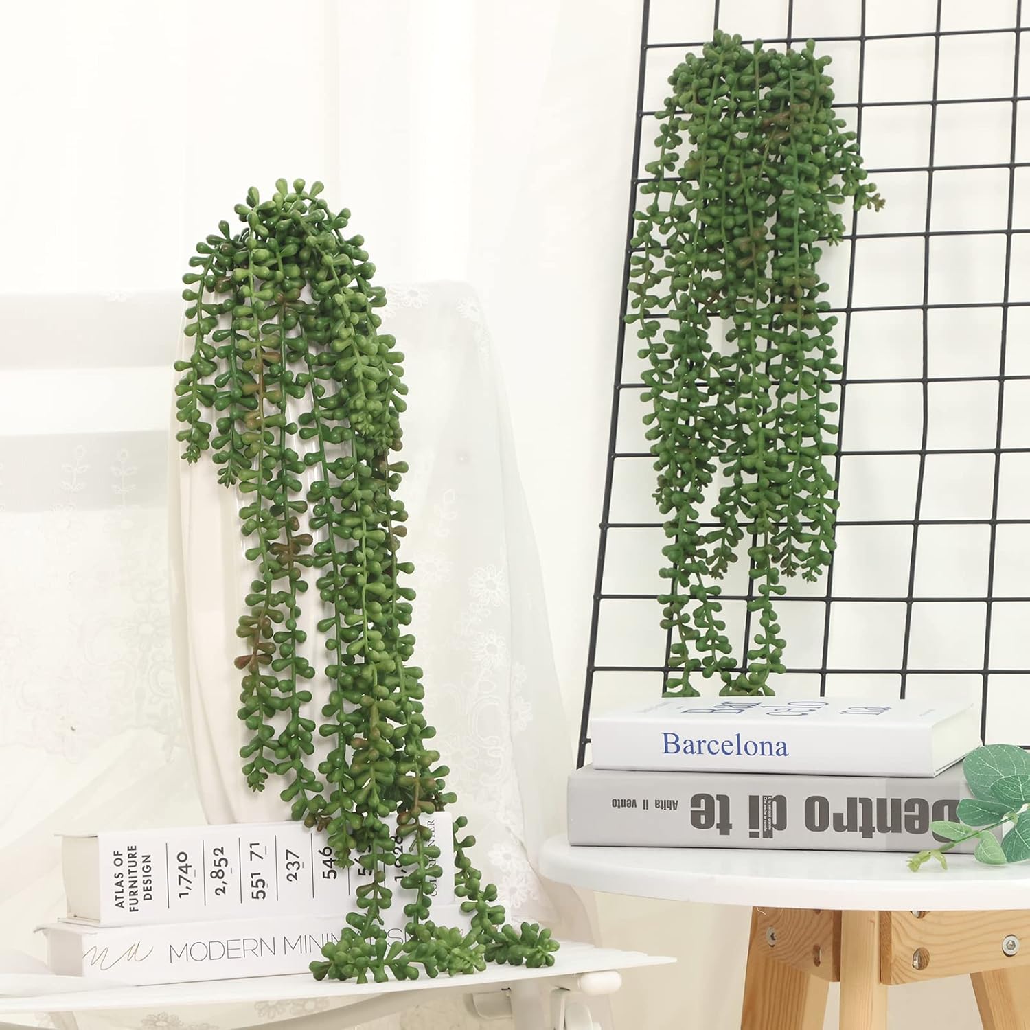 Artificial Succulents Hanging Greenery Plants Fake String of Pearls / Set of 8