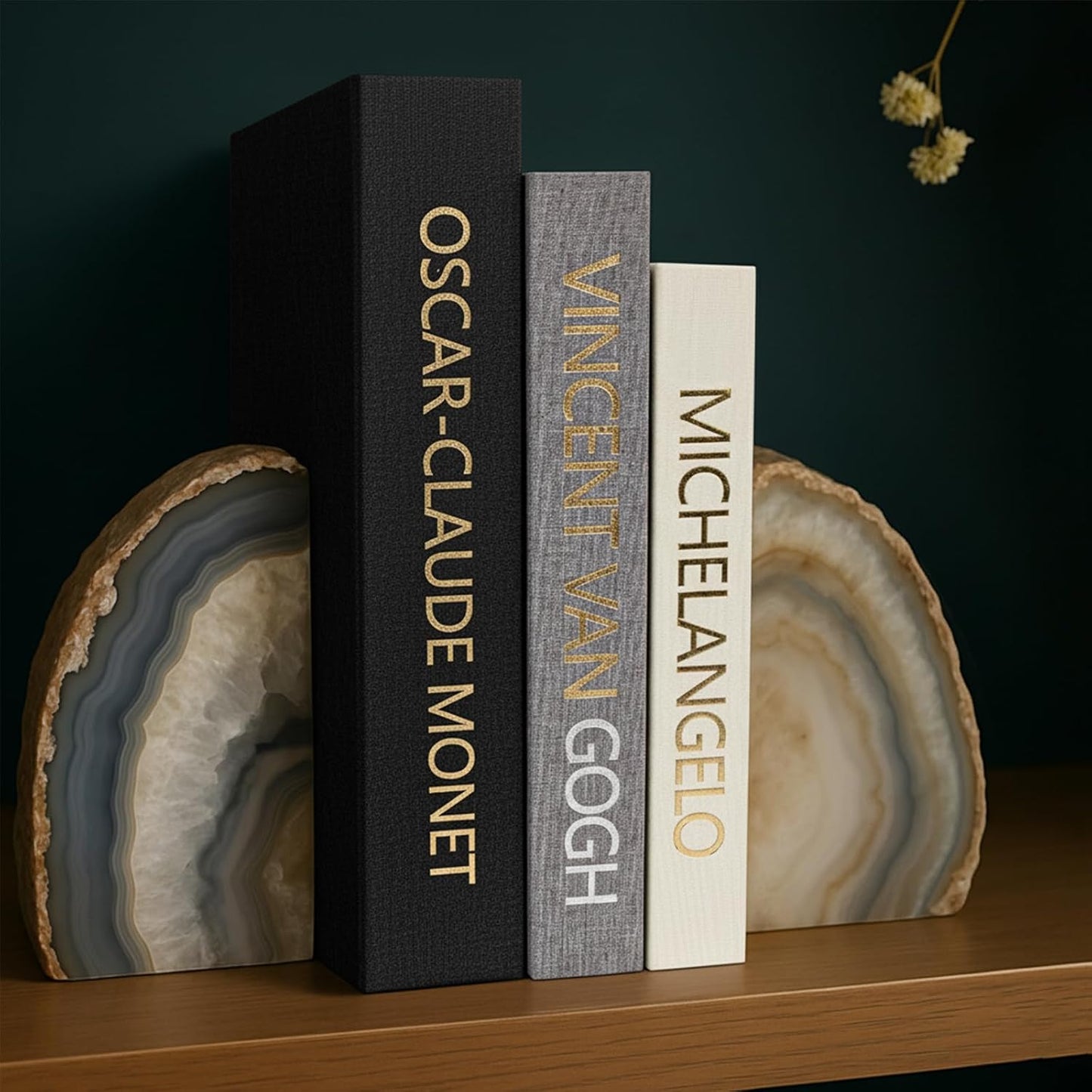 Linen Fake Books for Decoration / Black W. Wooden Beaded / Set of 3