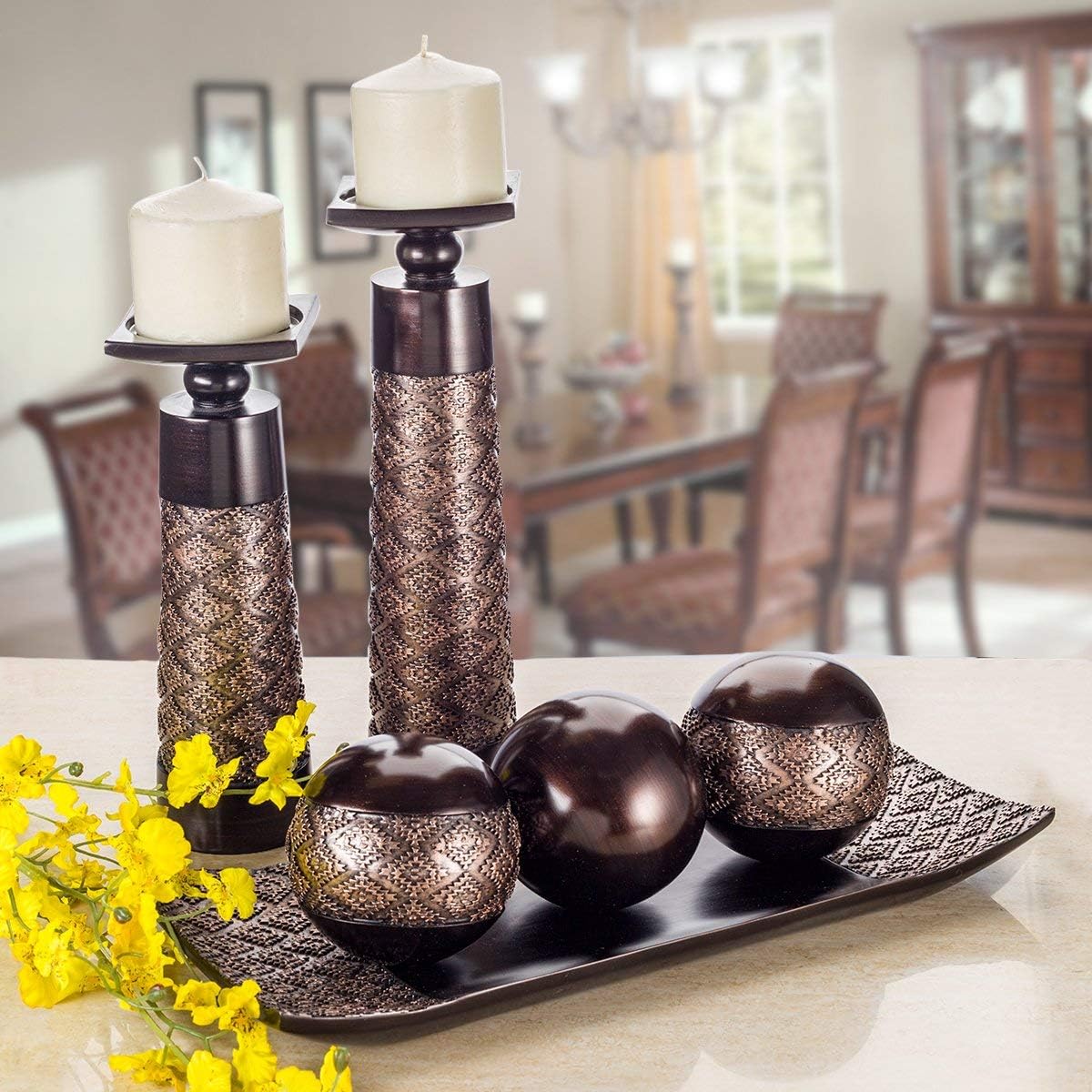 Dublin Pillar Candle Holder / Brown / Set of 2