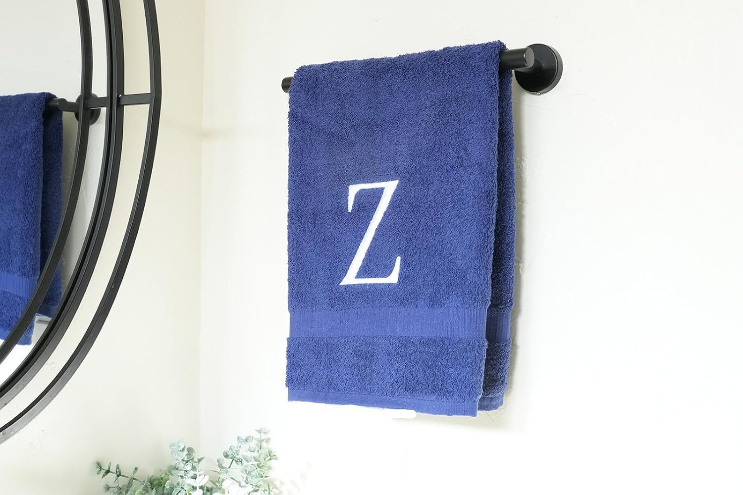 Navy with White Monogrammed Hand Towels for Bathroom - Set of 2 Letter Z | Luxury Hotel Quality Initial Towels For