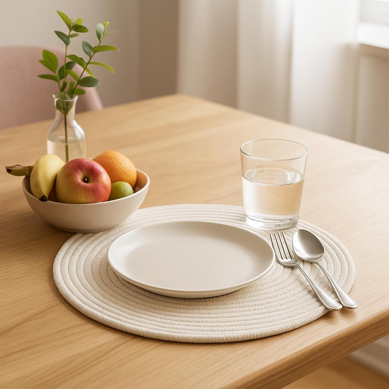 Round Woven Placemats Set of 8 Heat Resistant Placemats 13.5 Inches Farmhouse Cotton Rope Place Mats for Dining Tables