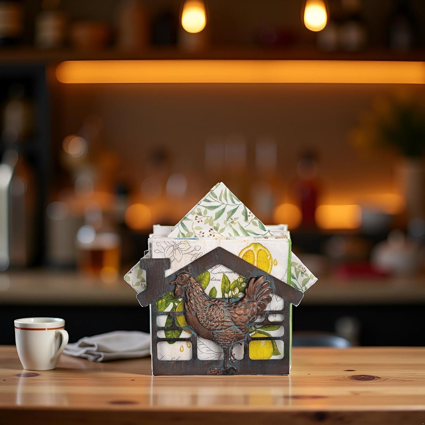 Metal Napkin Holder / Antique Copper Patina / Rooster