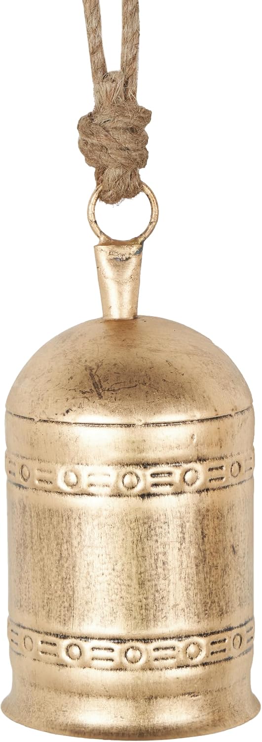 Deco 79 Metal Indoor Outdoor Decorative Cow Bells Tibetan Inspired Meditation Bell with Jute Hanging Rope, Set of 3 Cow