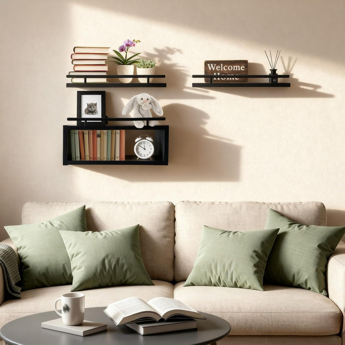 Wooden Floating Shelves with Paper Towel Holder for Bathroom Wall Storage | Bathroom Wall Shelf with Metal Rail, Wall