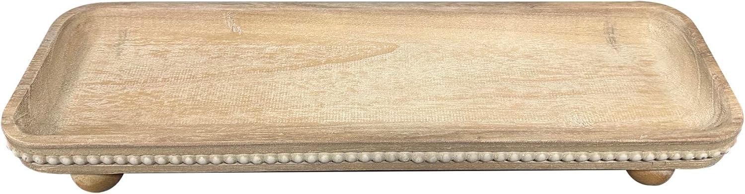 Oval Wooden Decorative Tray / White Wash