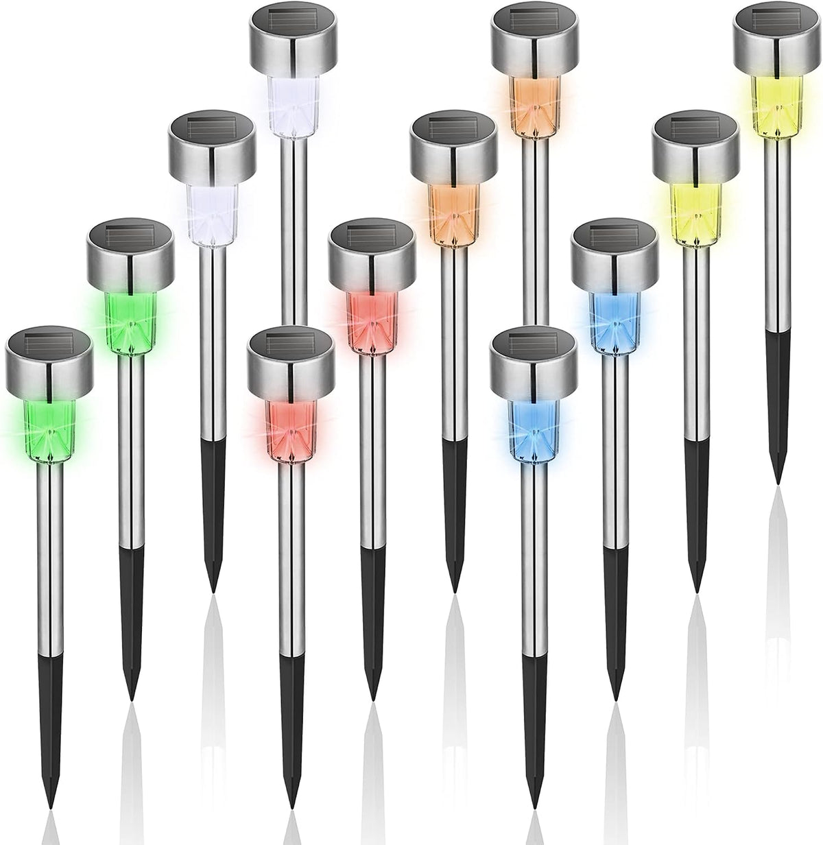 GIGALUMI Outdoor Waterproof Multicolor Solar Garden Lights, 12 Pack