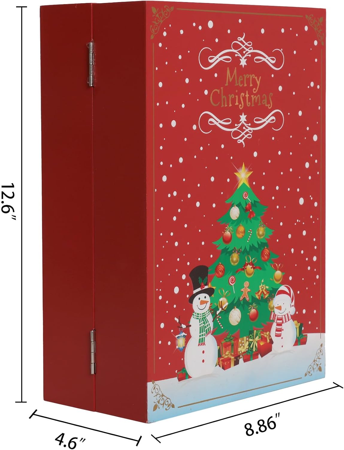 Christmas Wooden Advent Calendar Book with LED lighting Red Color Christmas Snowman & Santa Countdown Holiday Gifts