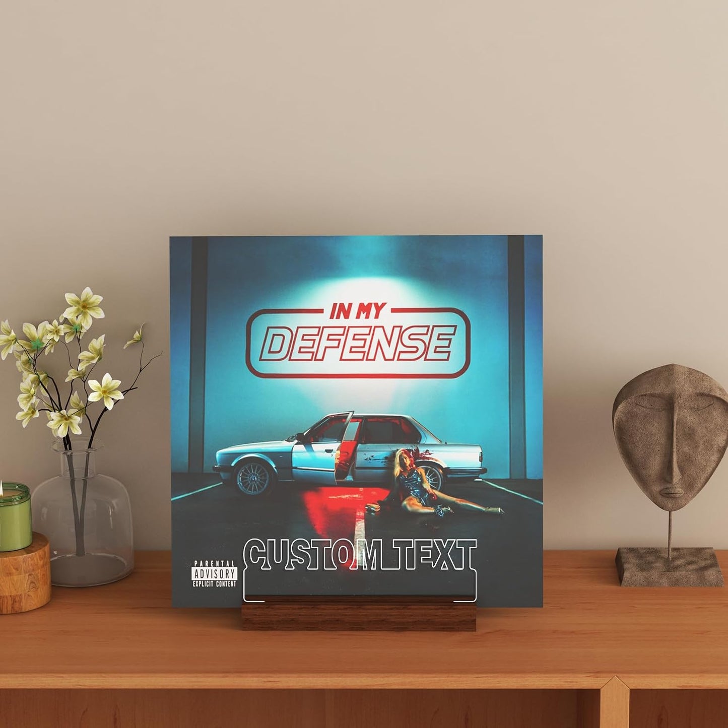 YuanDian Personalised Light up Now Playing Vinyl Record Stand, Now Spinning Record Stand, Wooden Acrylic Holder for