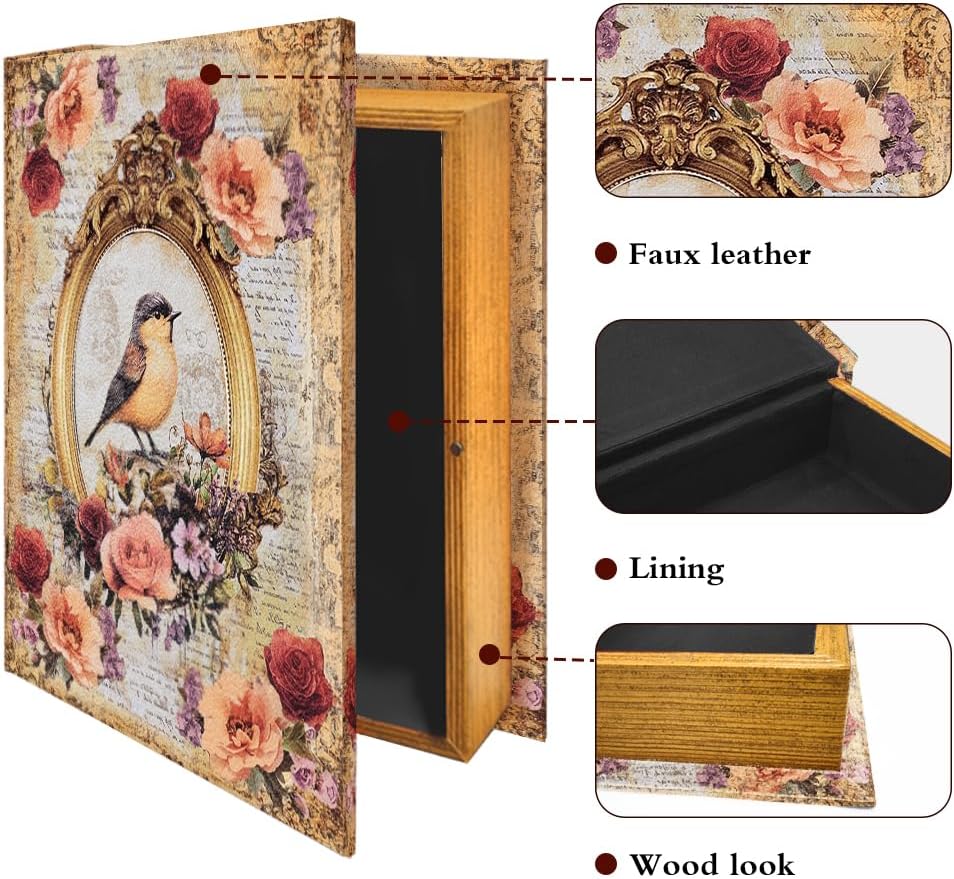 Floral Bird Fake Book Box Decorative Books Boxes Wood / Floral and Bird