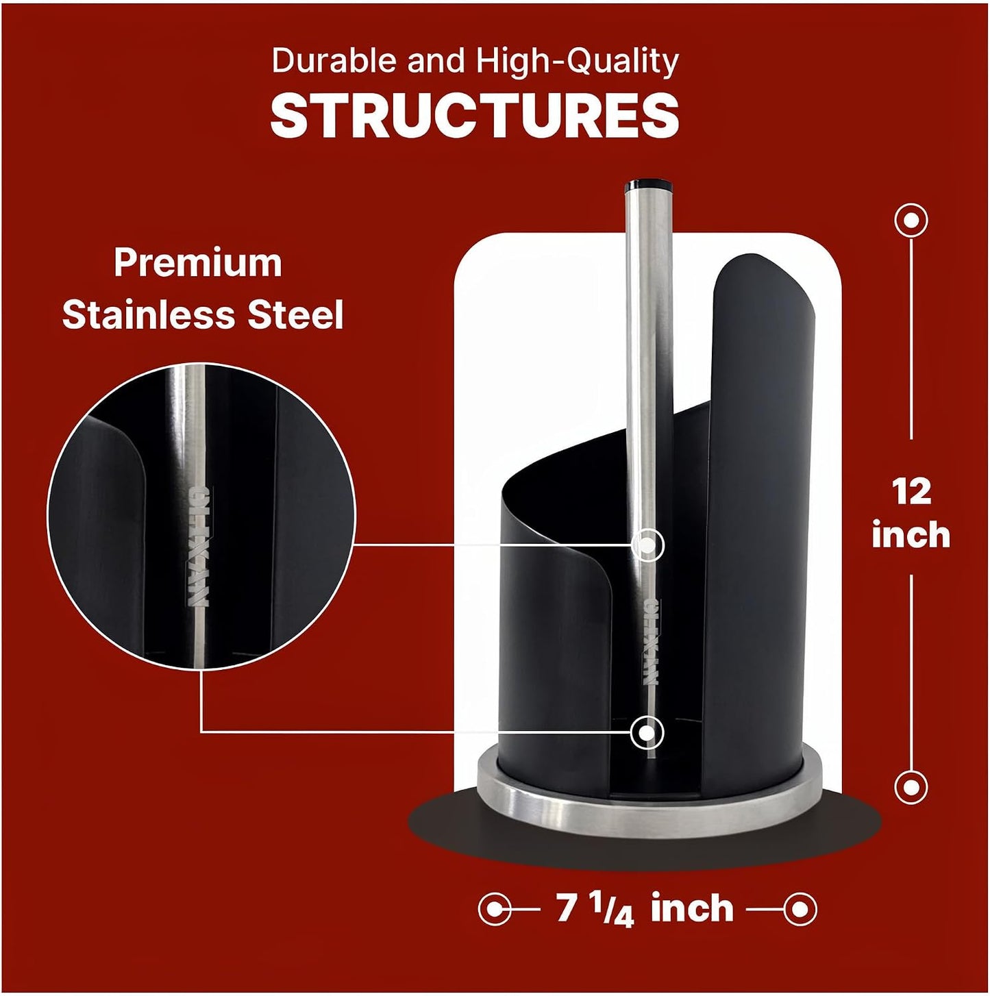 Stainless Steel Paper Towel Holder Countertop, Modern Covered Design, Weighted Base for Stability, Freestanding Easy