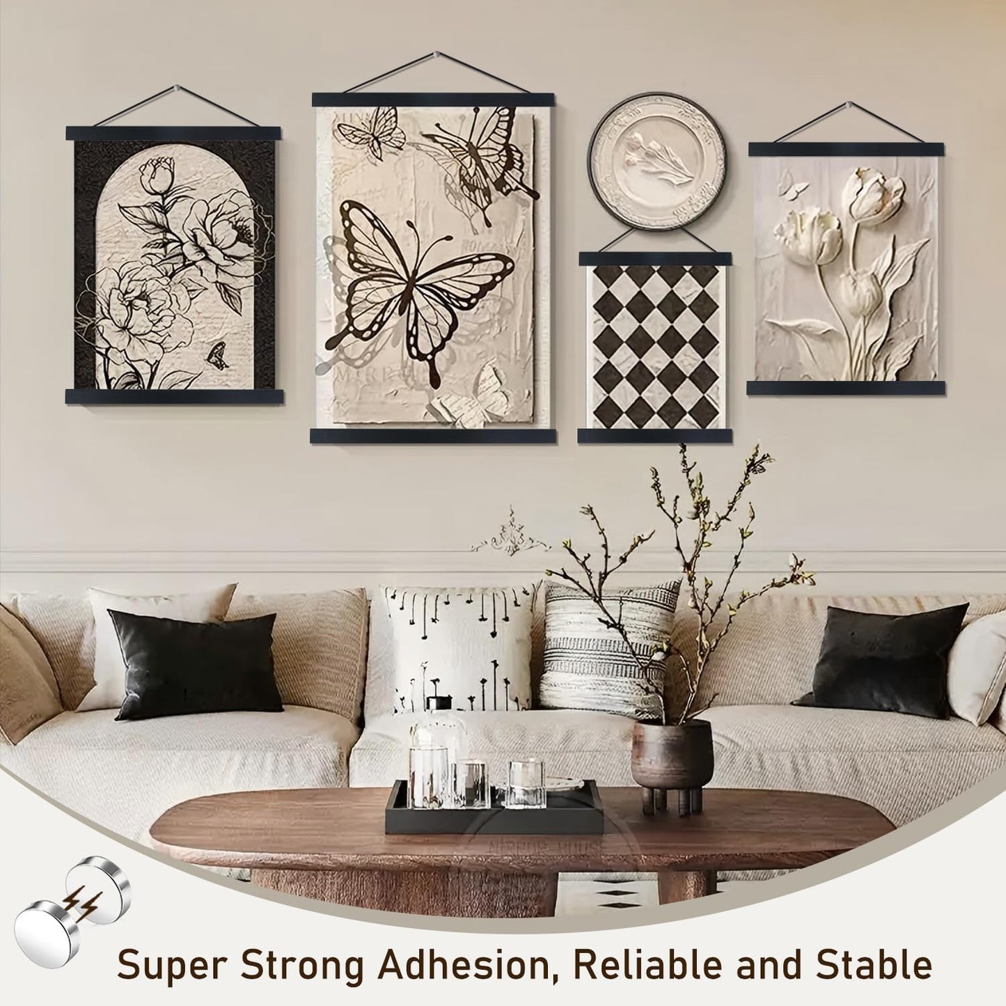 Artmag Magnetic Poster Hanger Frame, 47x36 47x30 47x60 Light Wood Wooden Magnet Canvas Artwork Print Dowel Poster
