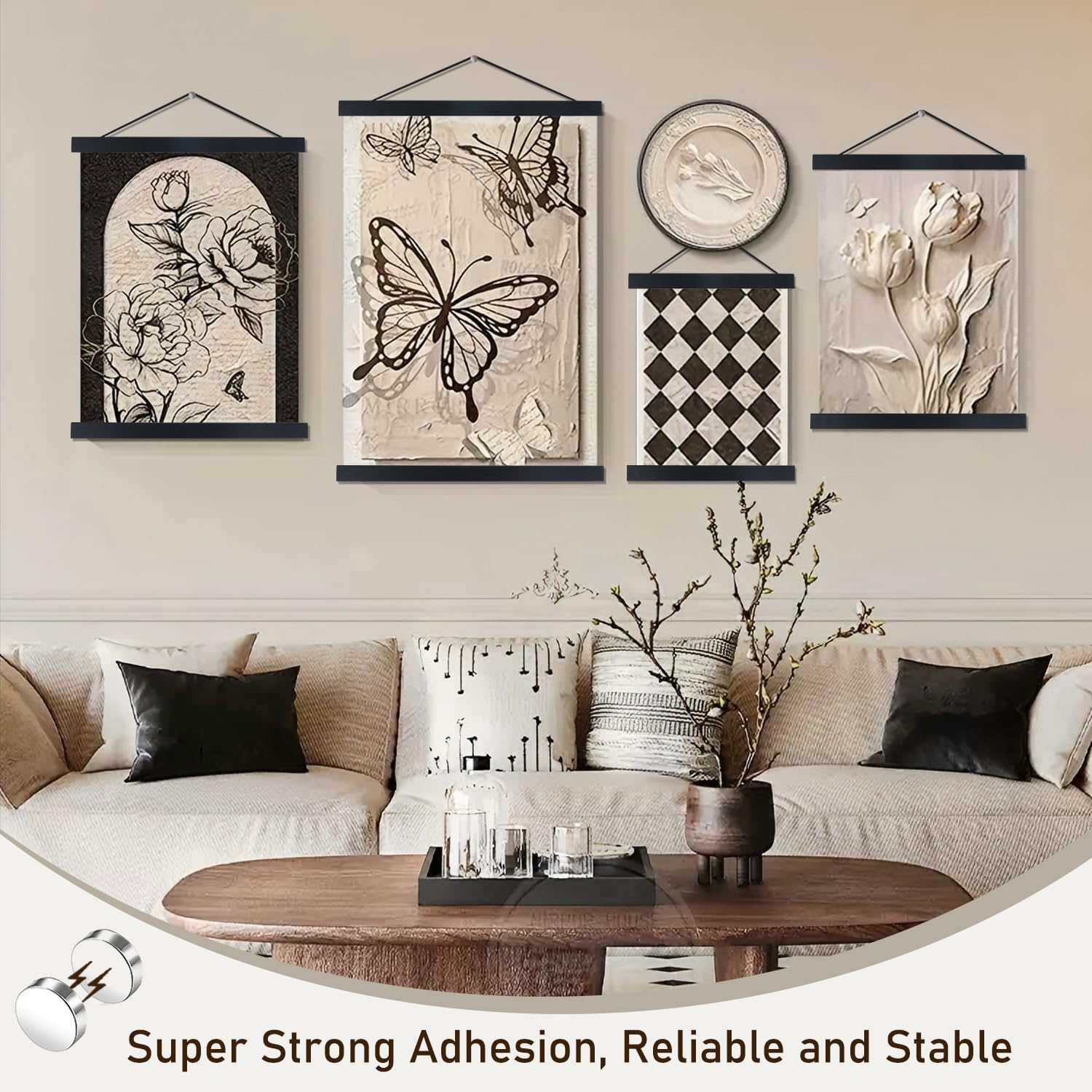 Artmag Magnetic Poster Hanger Frame, 47x36 47x30 47x60 Light Wood Wooden Magnet Canvas Artwork Print Dowel Poster