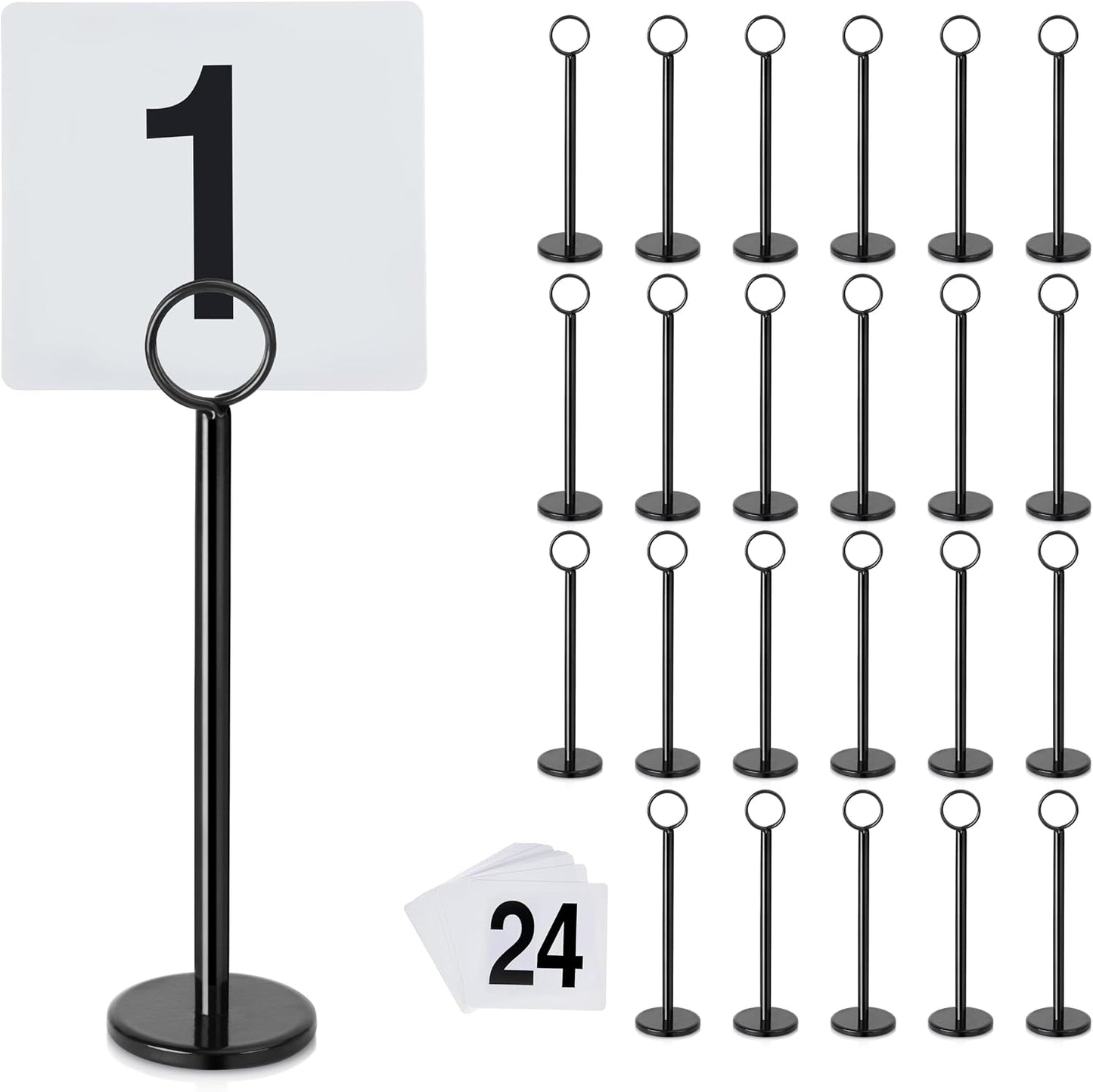 New Star Foodservice Ring Clip Table Card Holders with Number Cards 1-24, 8", Set of 24, Black
