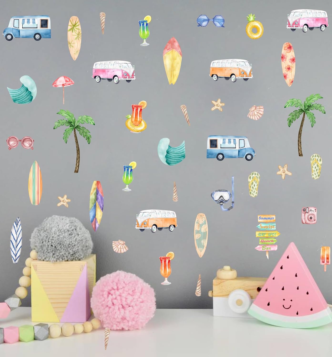 Watercolor Wall Decal / Summer Surfing