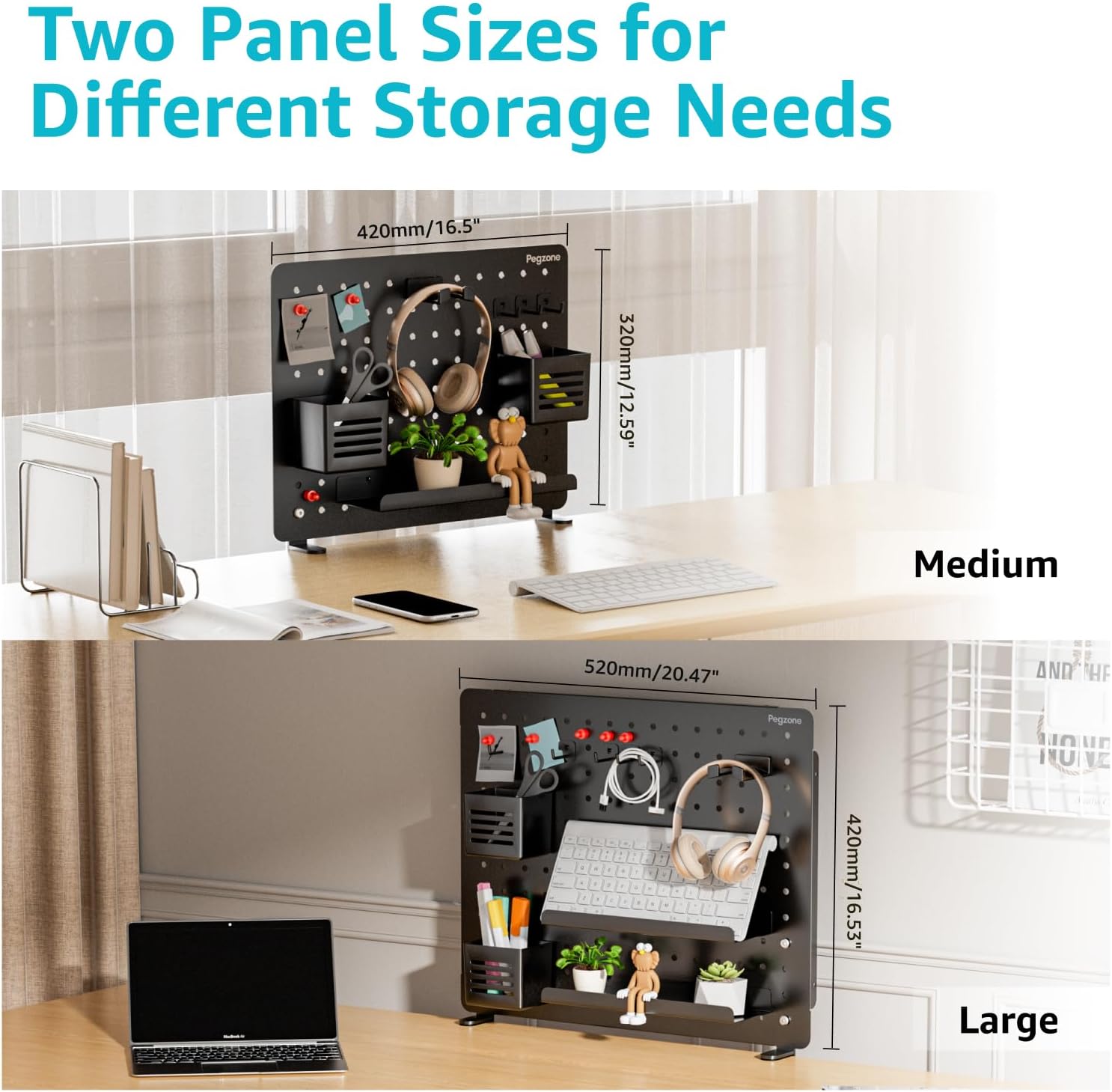 Clamp on Desk Pegboard, 20.4" x 16.5", with 15 Accessories, Black | Magnetic Metal Peg Board, Desk Organizer for Office