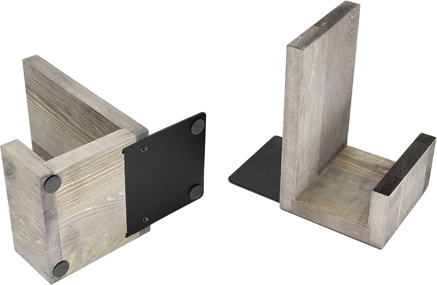 Vintage L-Shaped Solid Wood Bookends / Gray