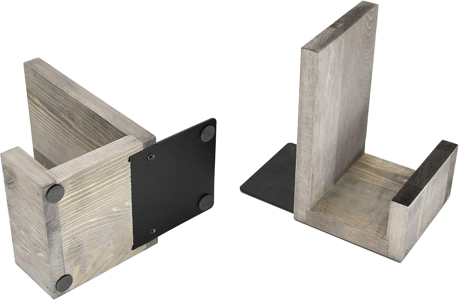 Vintage L-Shaped Solid Wood Bookends / Gray