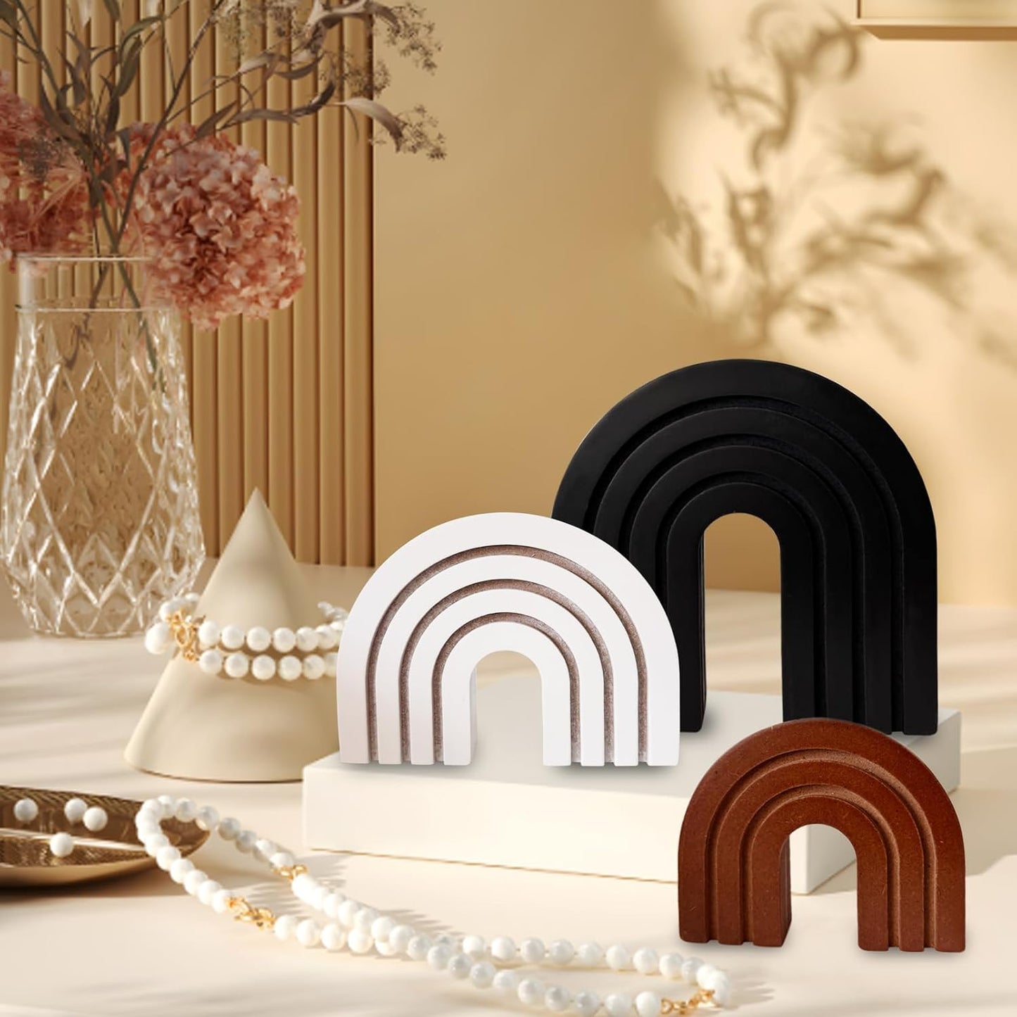 Wooden Arch Decor / Aged Black White Brown / Set of 3