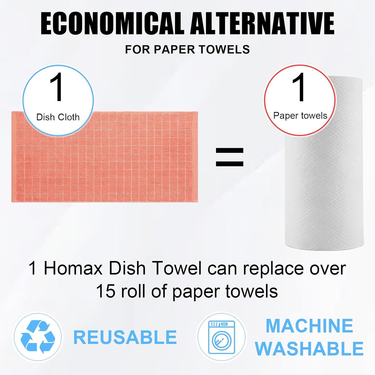 Homaxy 100% Cotton Terry Kitchen Towels, 6 Pack, Coral | Ultra Soft and Absorbent Dish Towels for Kitchen, Suitable for