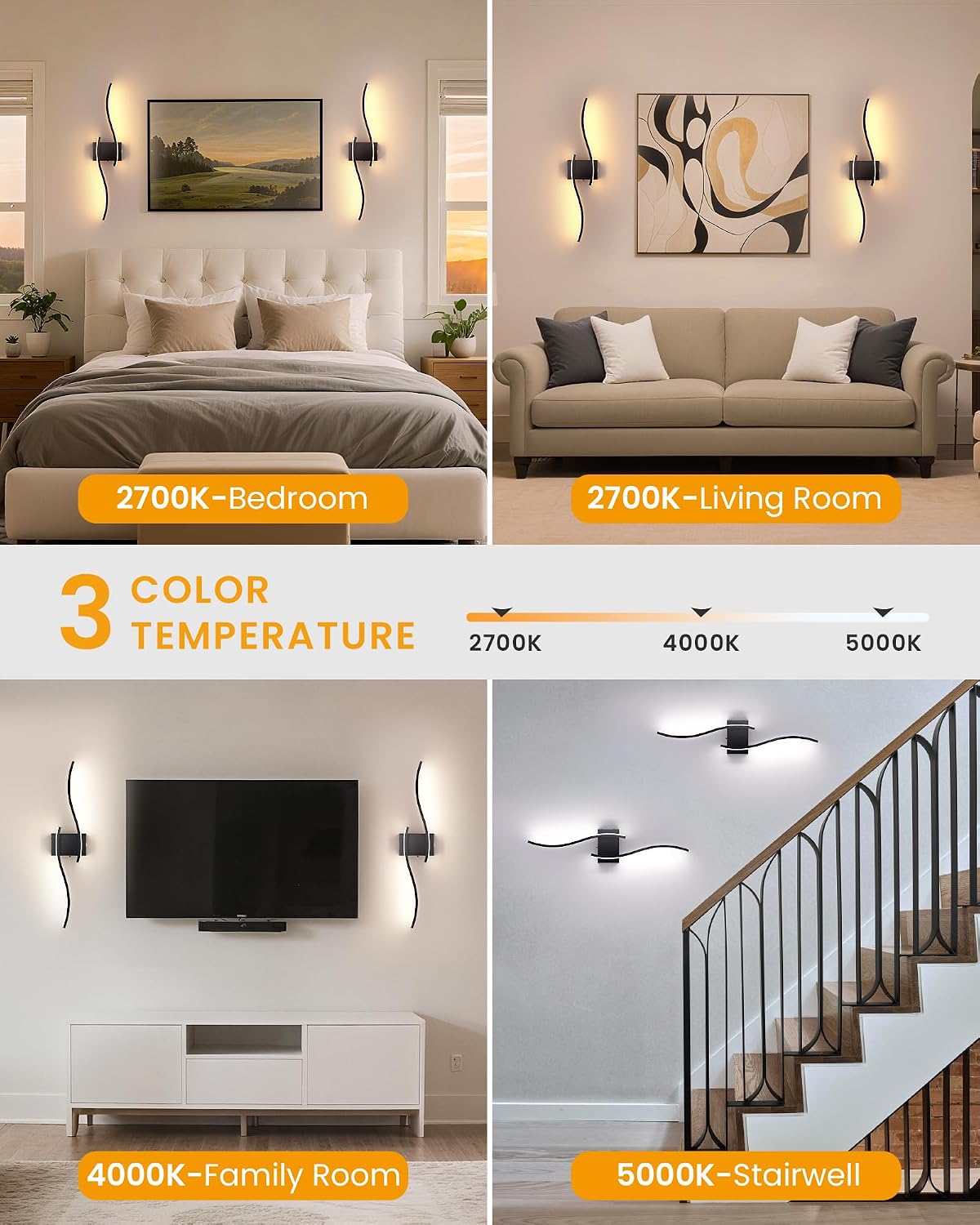 27.6 Inch Battery Operated Wall Sconce Set of 2, Black Modern Rechargeable Wall Lights with Remote, 3CCT Dimmable