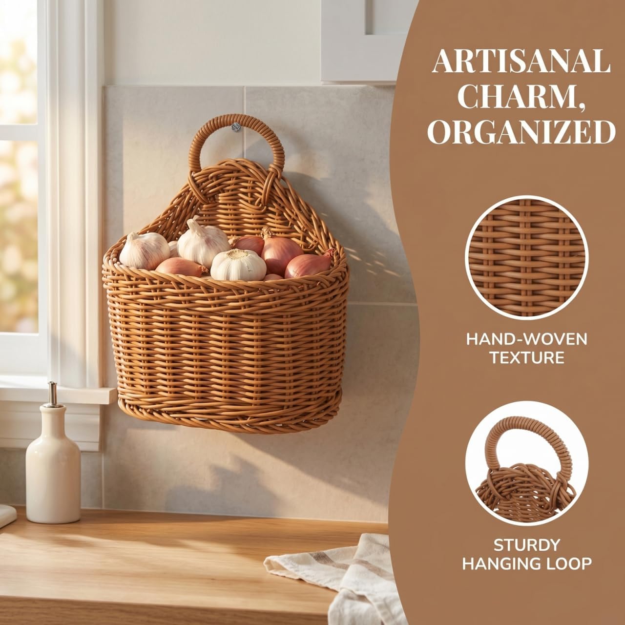 Woven Hanging Storage Basket In Small Wall Basket / 9.64 x 7.48 x 3.93